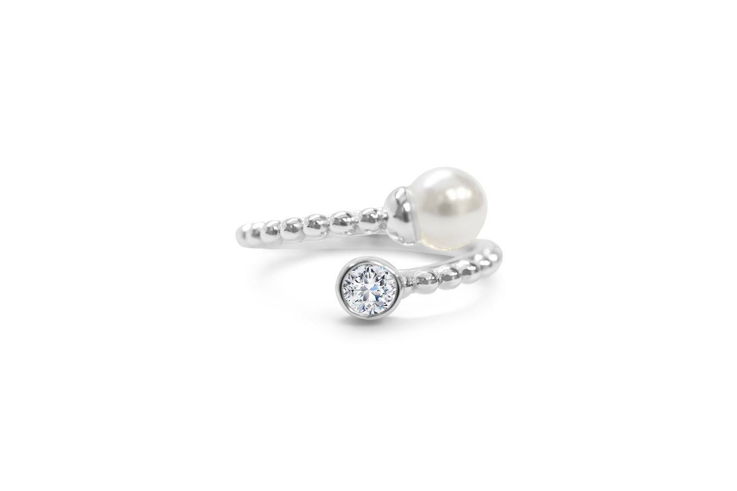 It Fits! - Pearl and Bezel CZ Crossover Ring