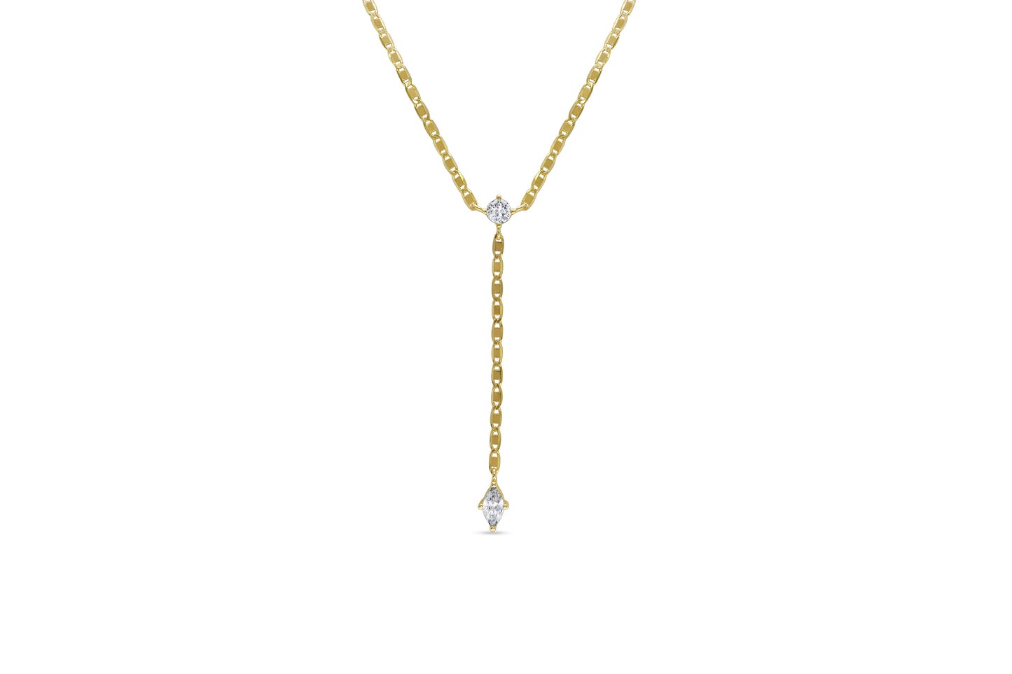 Flat Mariner CZ Lariat Necklace Gold Plated