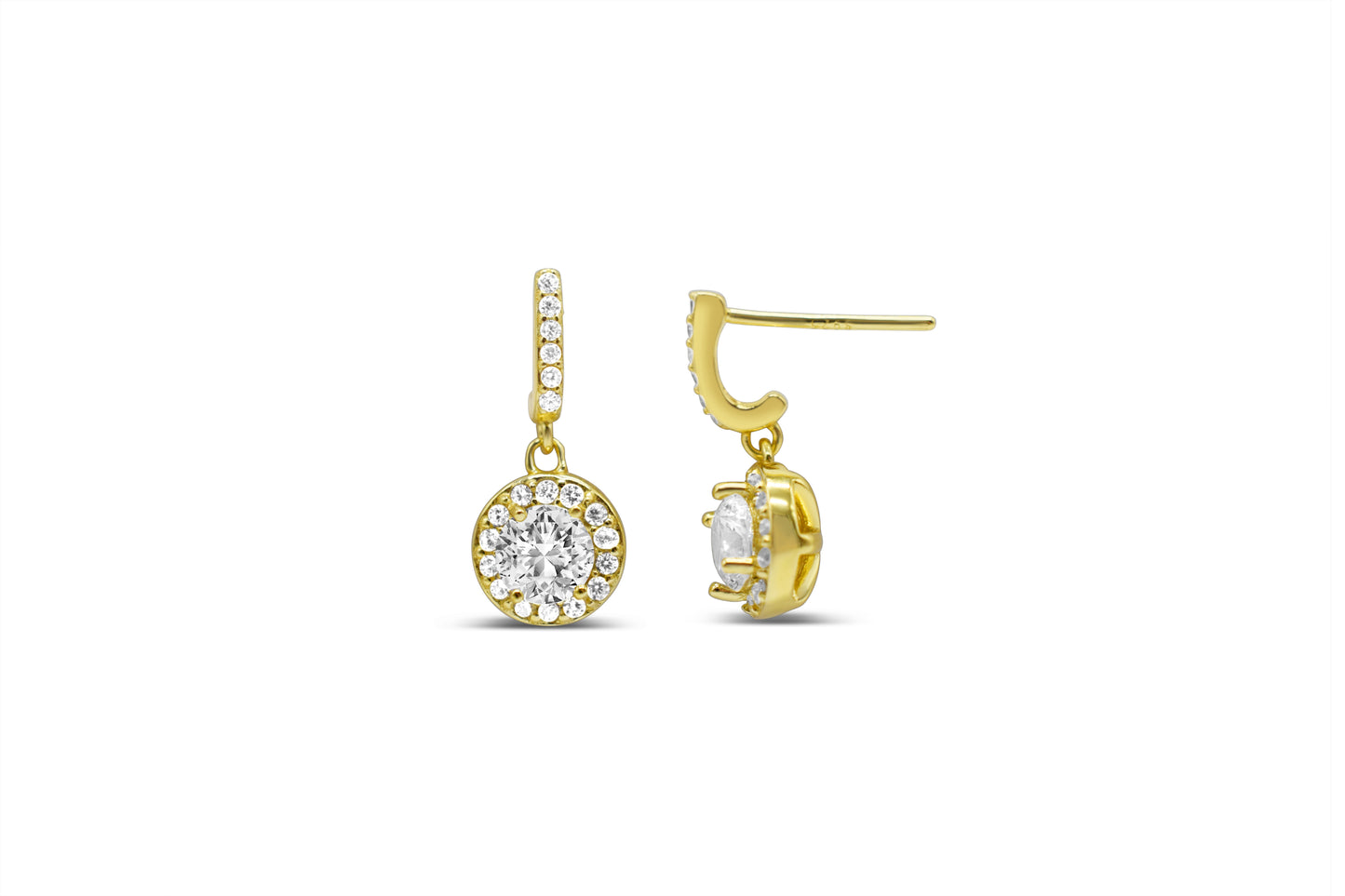 Round Solitaire Halo Drop Earrings
