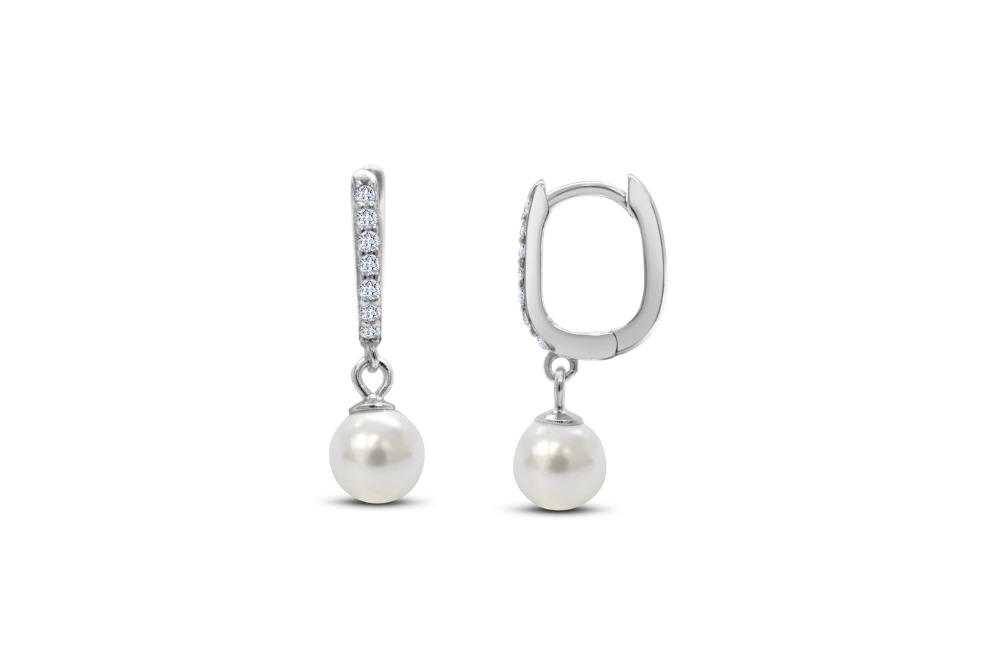 Pave Huggie Pearl Drop Earring