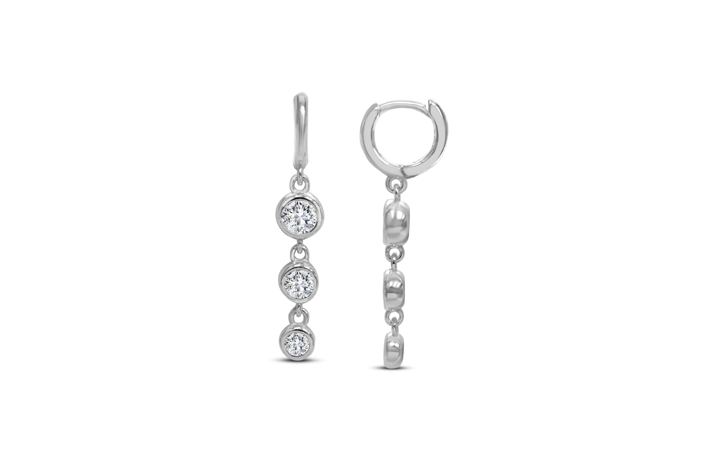 Plain Huggie with Graduated Round Bezels Dangle Earring