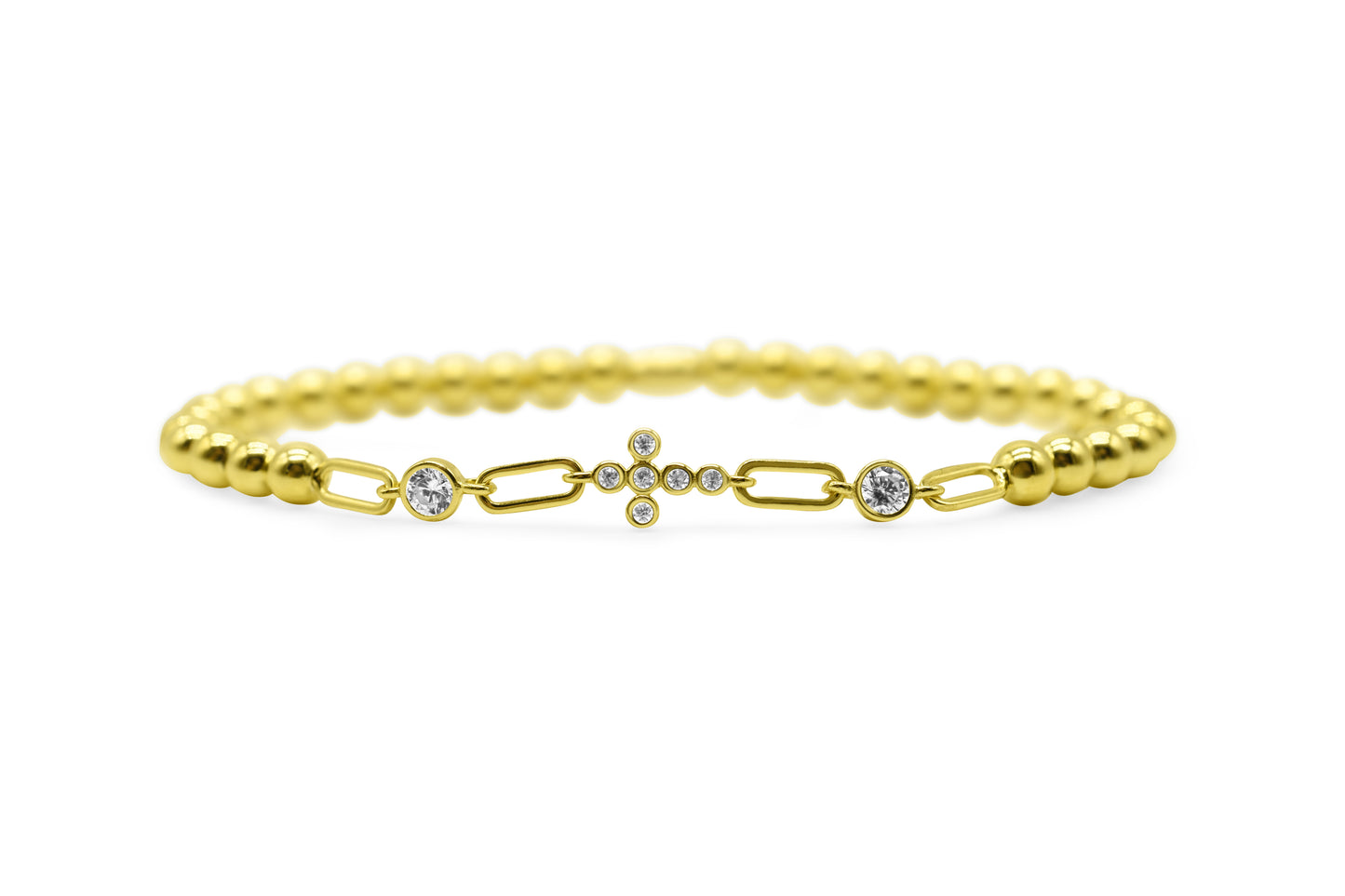 Stretch with Chain Clear Cz Bezel Cross