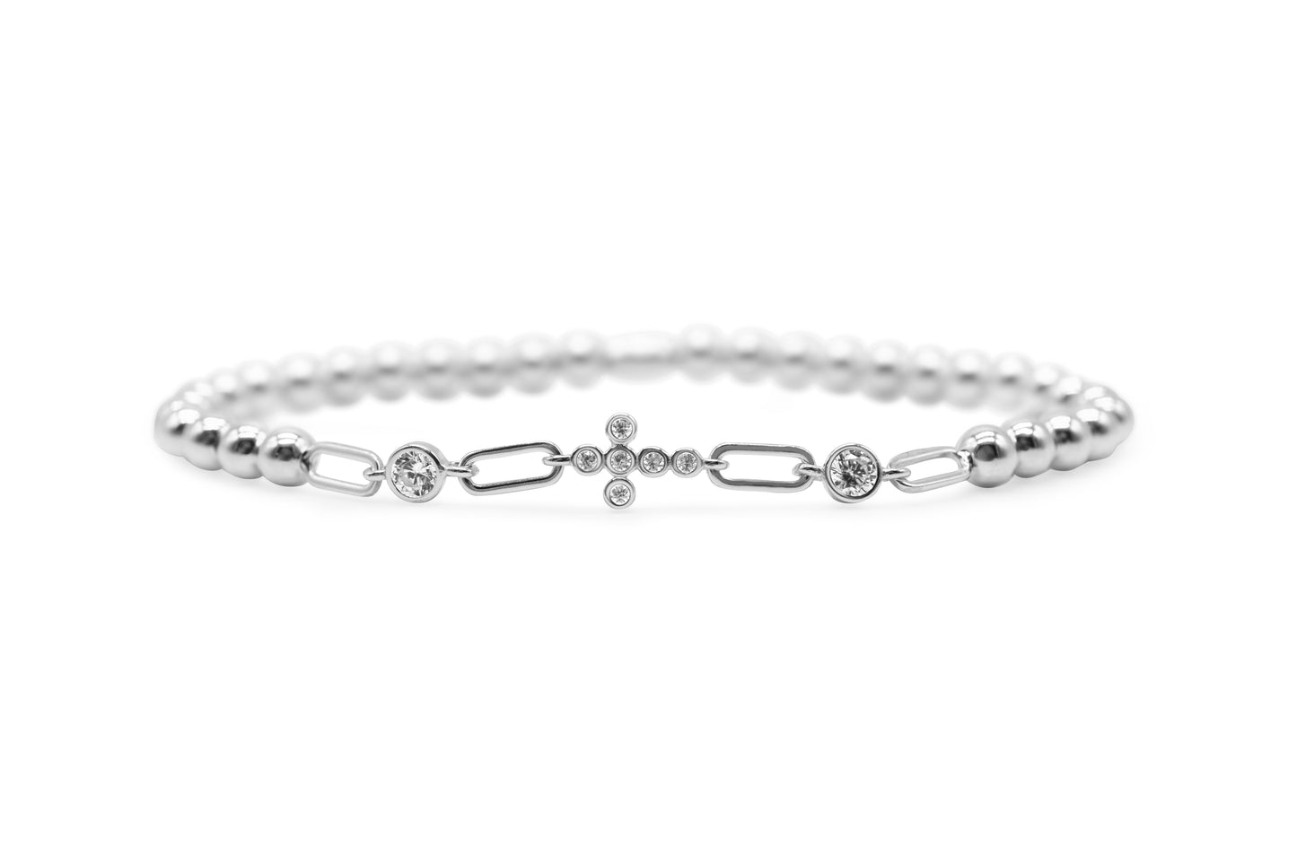 Stretch with Chain Clear Cz Bezel Cross