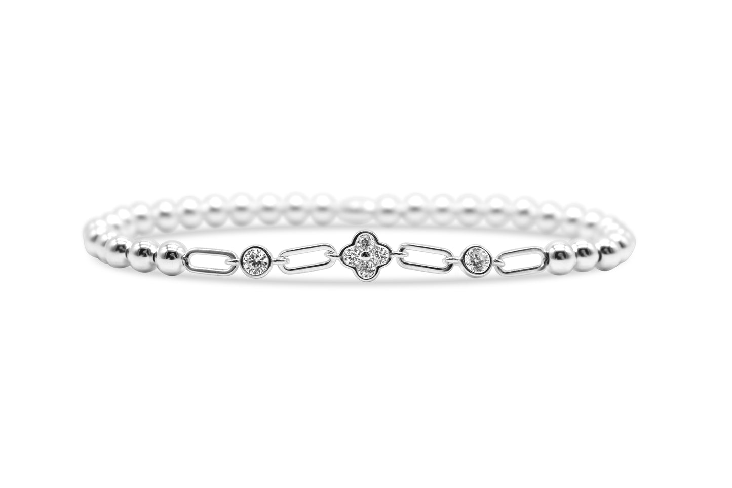 Stretch with Chain Clear Cz Bezel Clover
