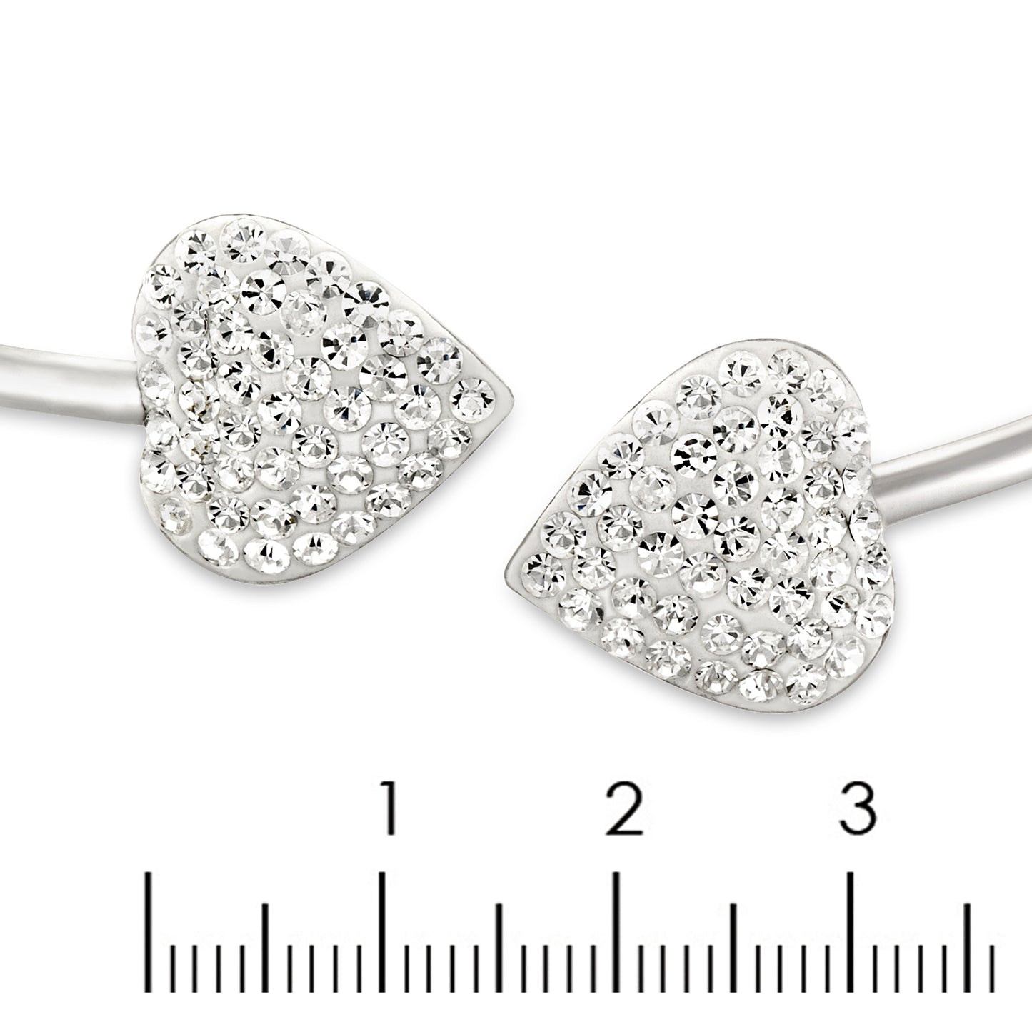 STERLING SILVER OPEN BANGLE WITH CRYSTAL HEART ENDS