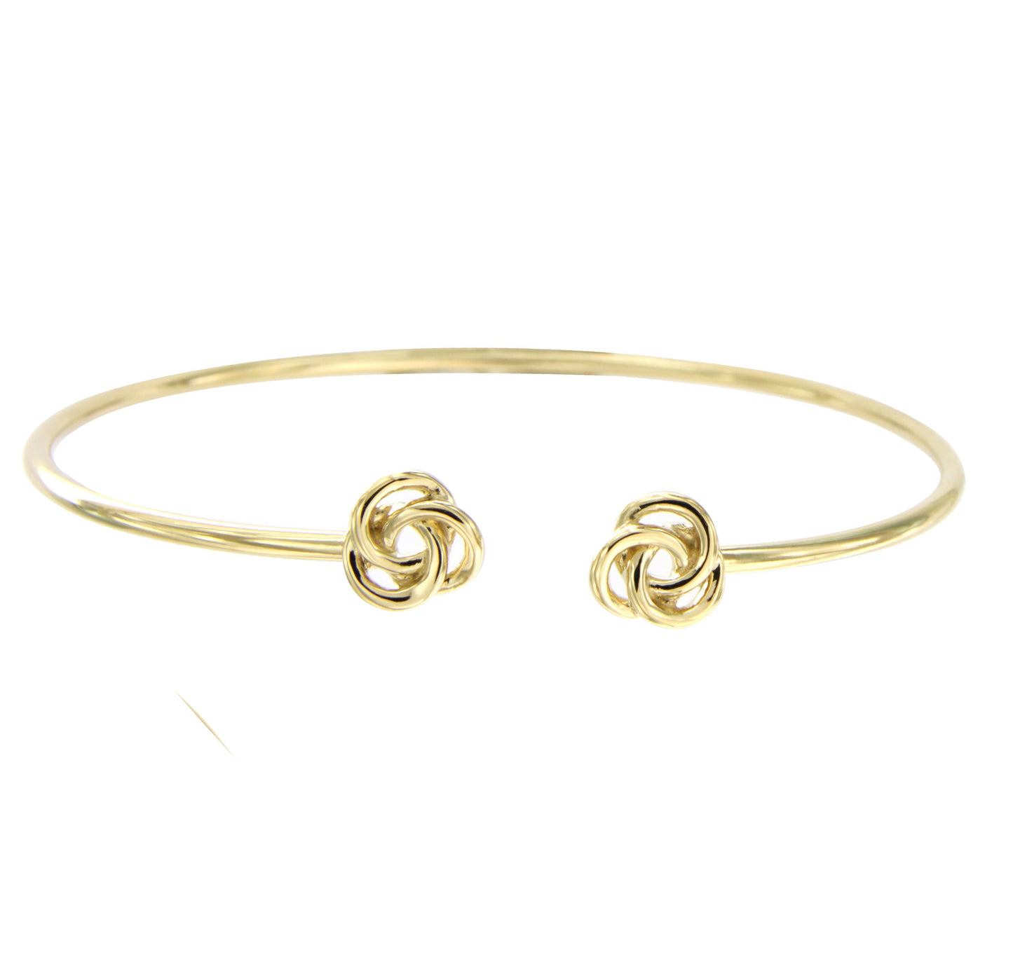 STERLING SILVER GOLD PLATED OPEN END BANGLE W/ LOVE KNOT ENDS