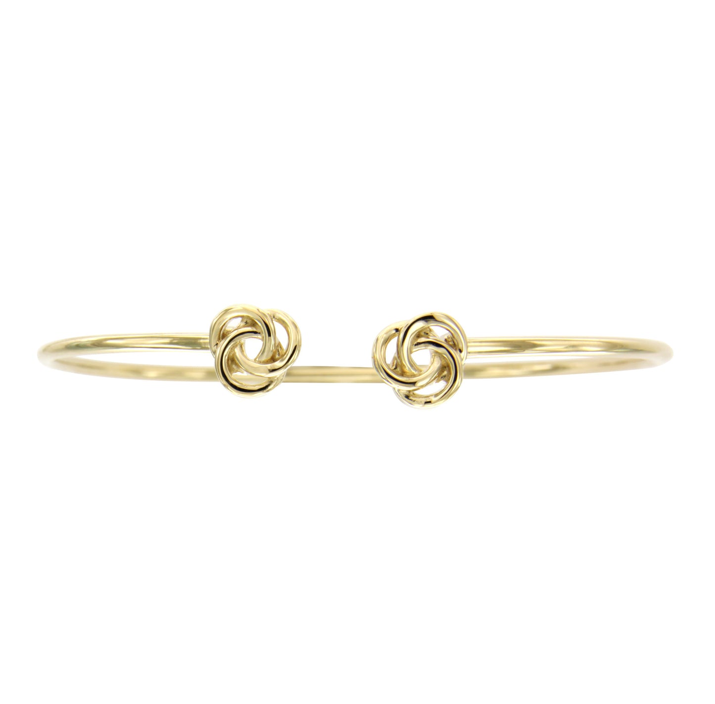 STERLING SILVER GOLD PLATED OPEN END BANGLE W/ LOVE KNOT ENDS