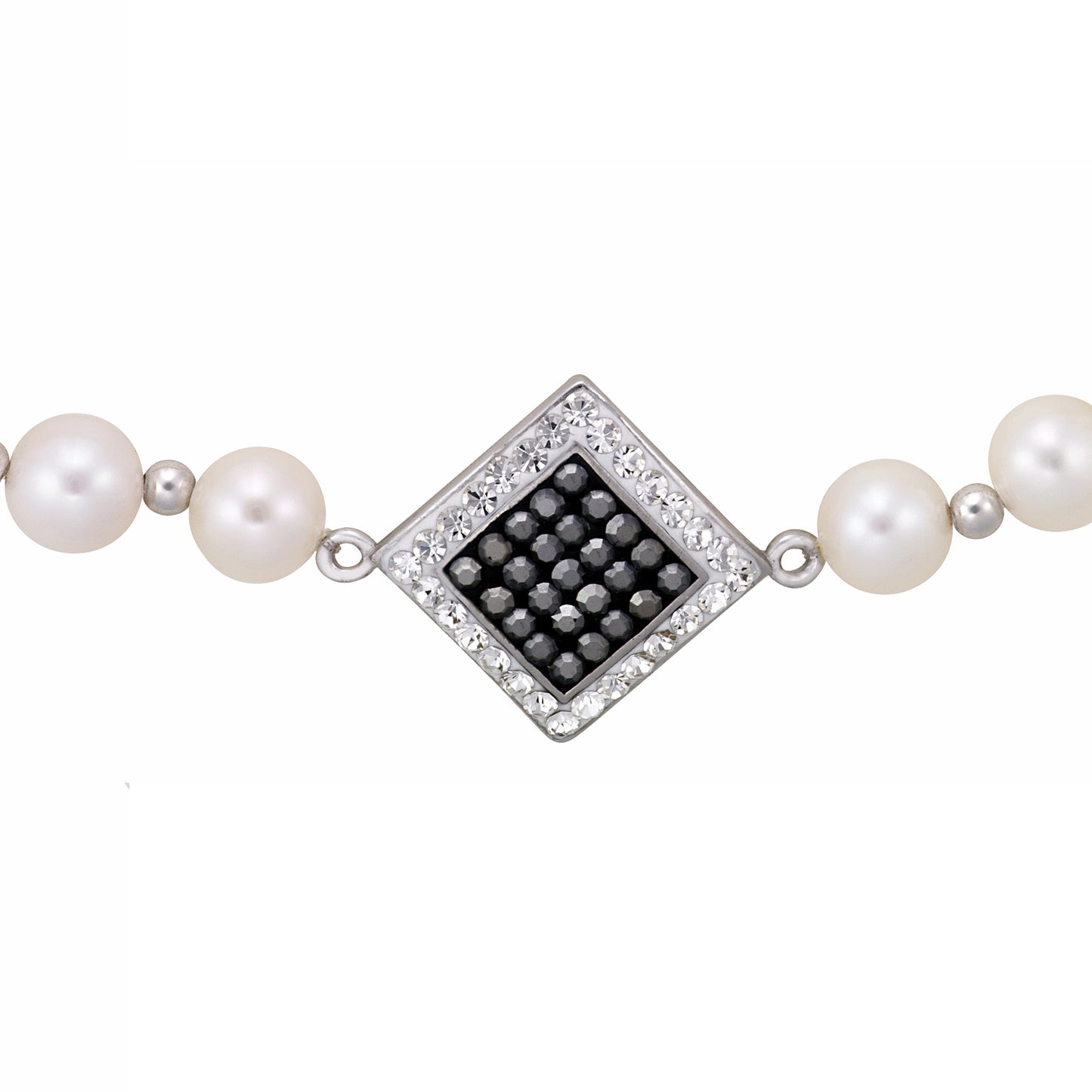 STERLING SILVER FW PEARL BRACELET WITH HEMATITE CRYSTAL CENTRE