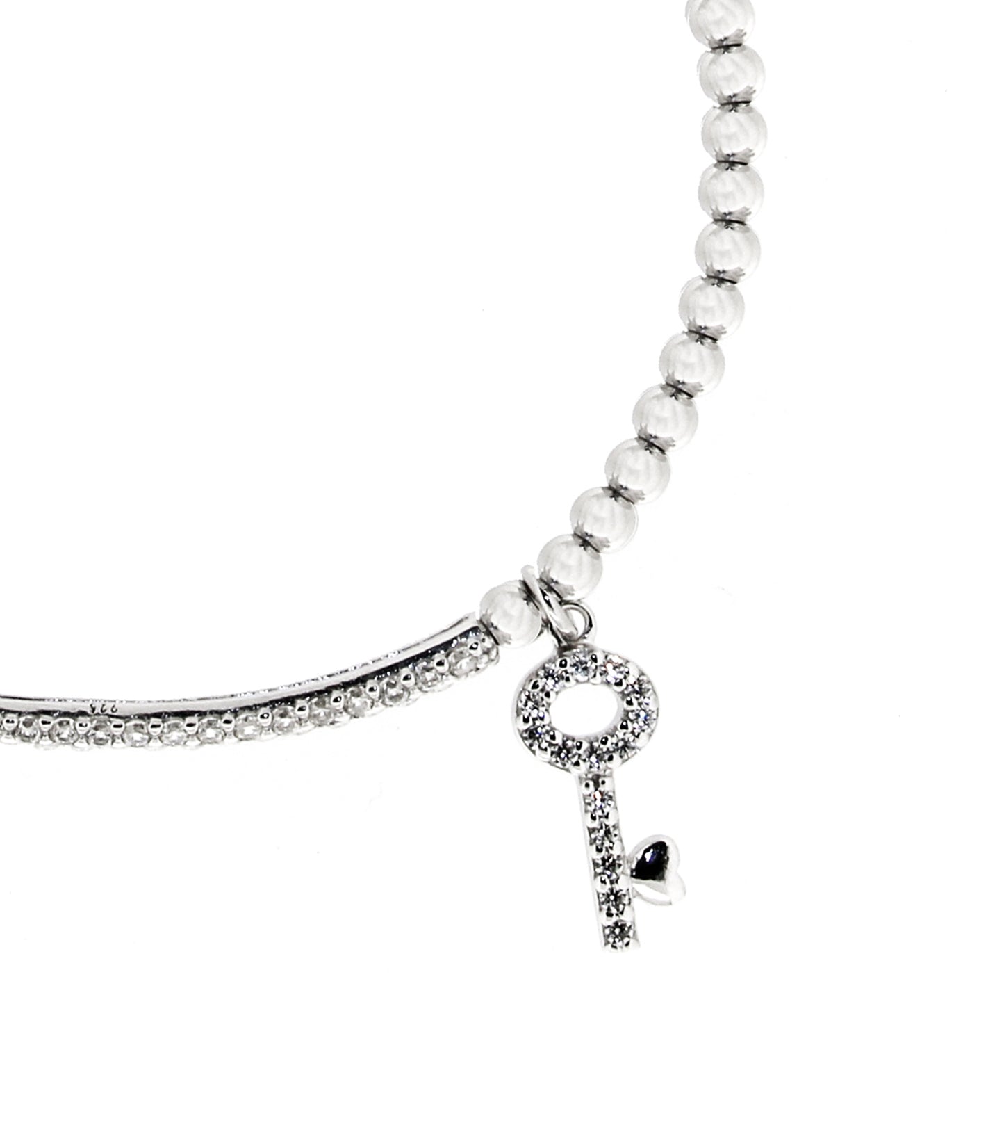 STERLING SILVER BEAD CZ. BRACELET W/ KEY CHARM