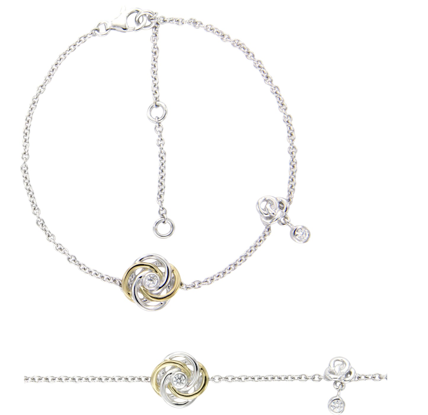STERLING SILVER TWO TONED GOLD PLATED LOVE KNOT BRACELET