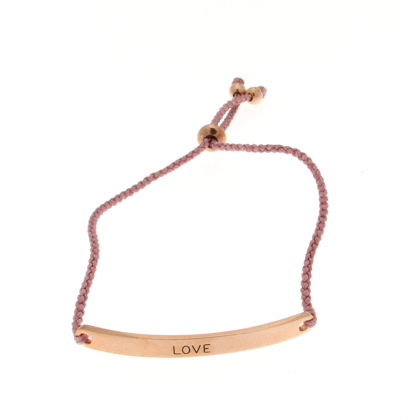 STERLING SILVER ROSE GOLD PLATED " LOVE " PLAQUE BOLO BRACELET