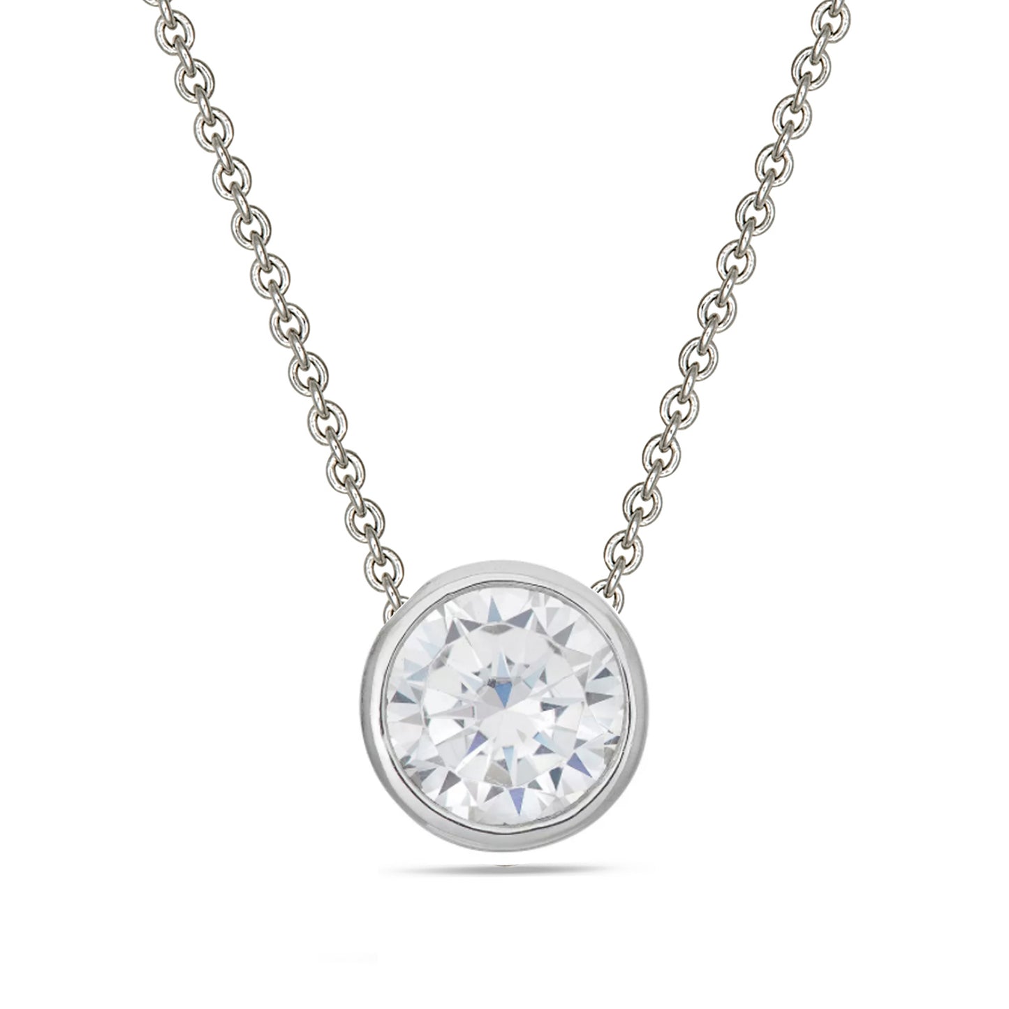 16"+2" STERLING SILVER ROUND BEZEL CZ NECKLACE