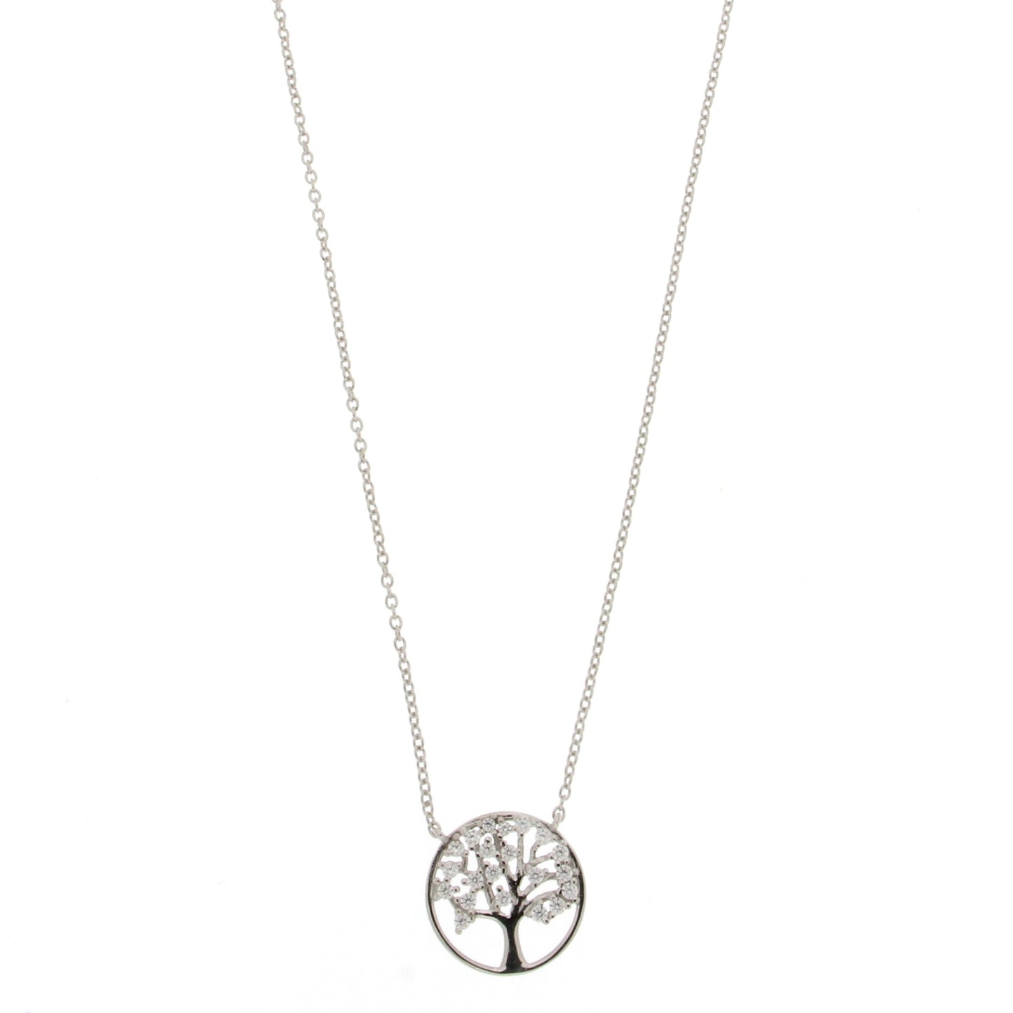 16"+2" STERLING SILVER TREE OF LIFE CZ NECKLACE