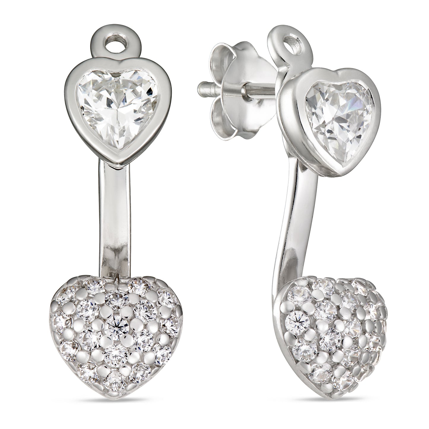 STERLING SILVER FRONT BACK HEART WHITE CZ CZ HEART EARRING
