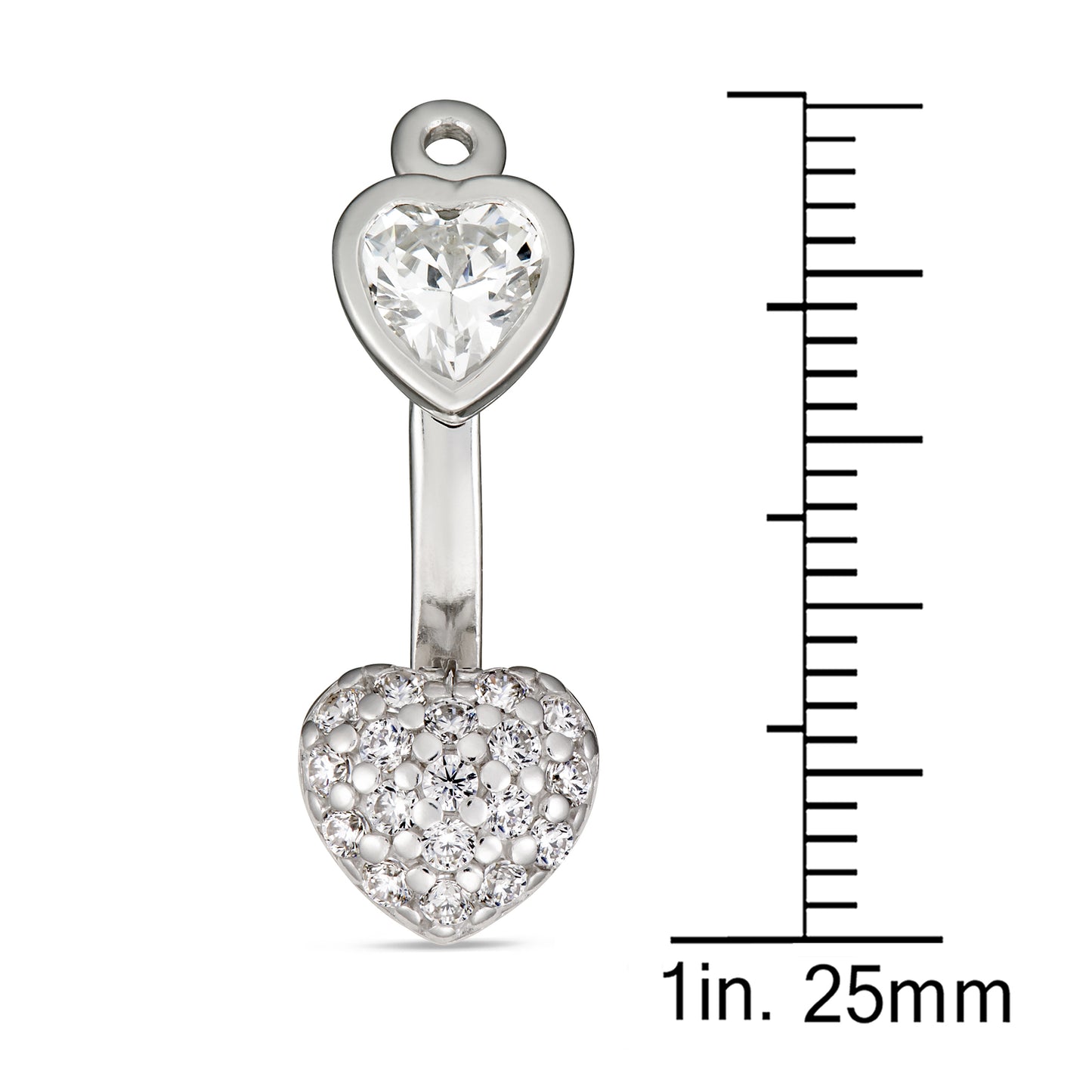 STERLING SILVER FRONT BACK HEART WHITE CZ CZ HEART EARRING