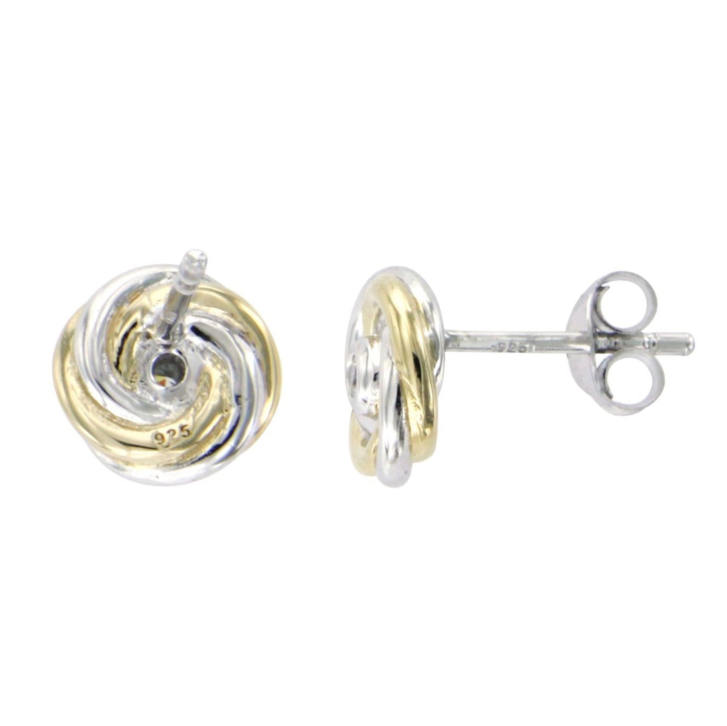 STERLING SILVER TWO TONED STERLING SILVER GOLD PLATED LOVE KNOT STUD
