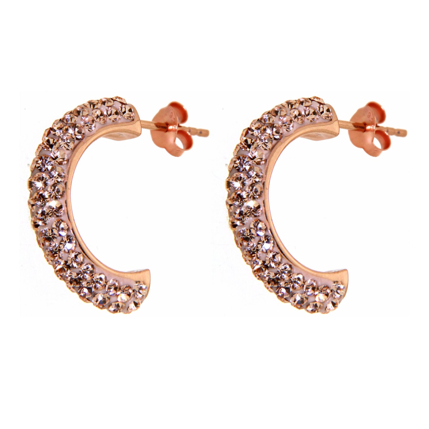 STERLING SILVER CRYSTAL EARRING ROSE GOLD PLATED LIGHT PEACH