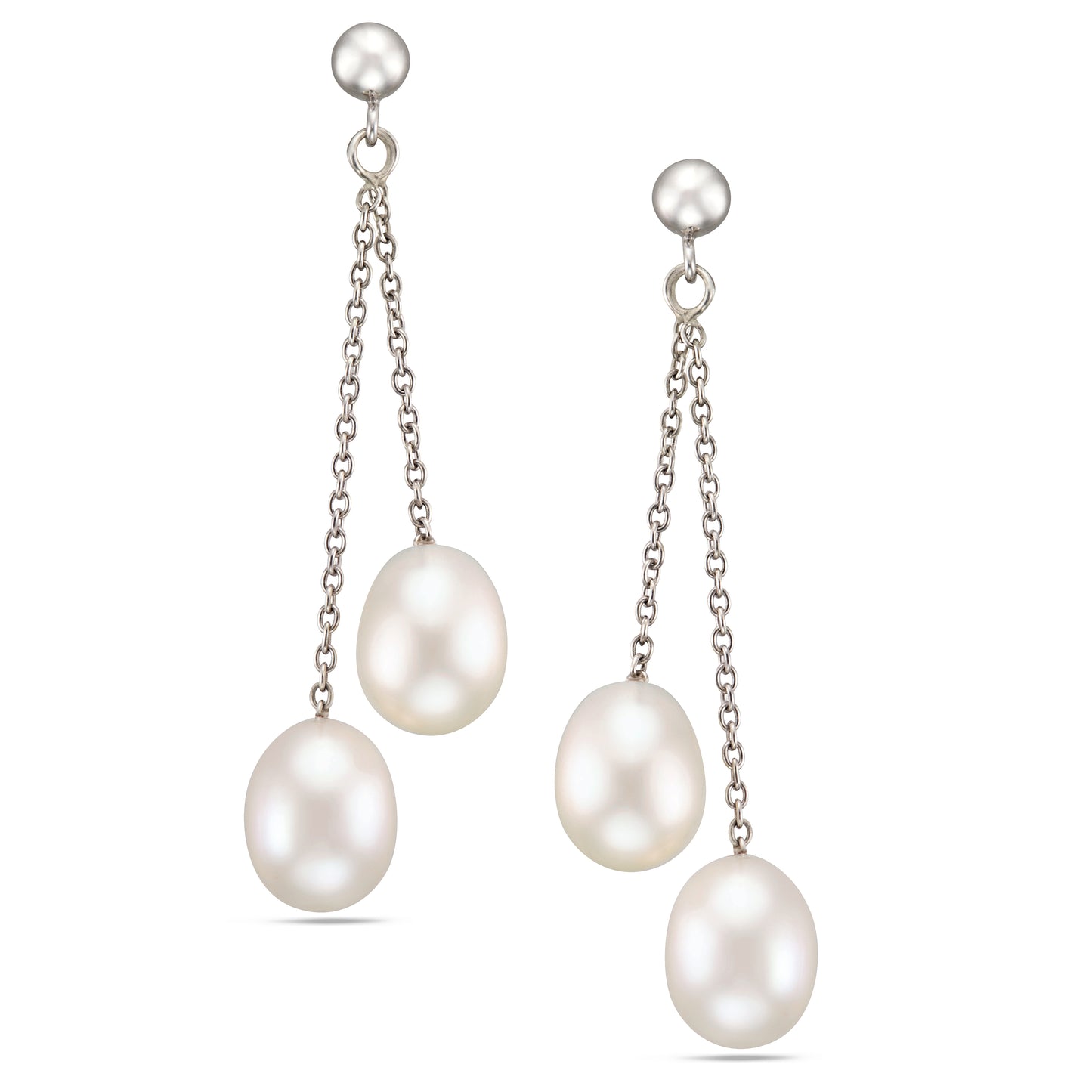 STERLING SILVER RHODIUM PLATED WHITE DANGLING FRESHWATER DROP PEARLS