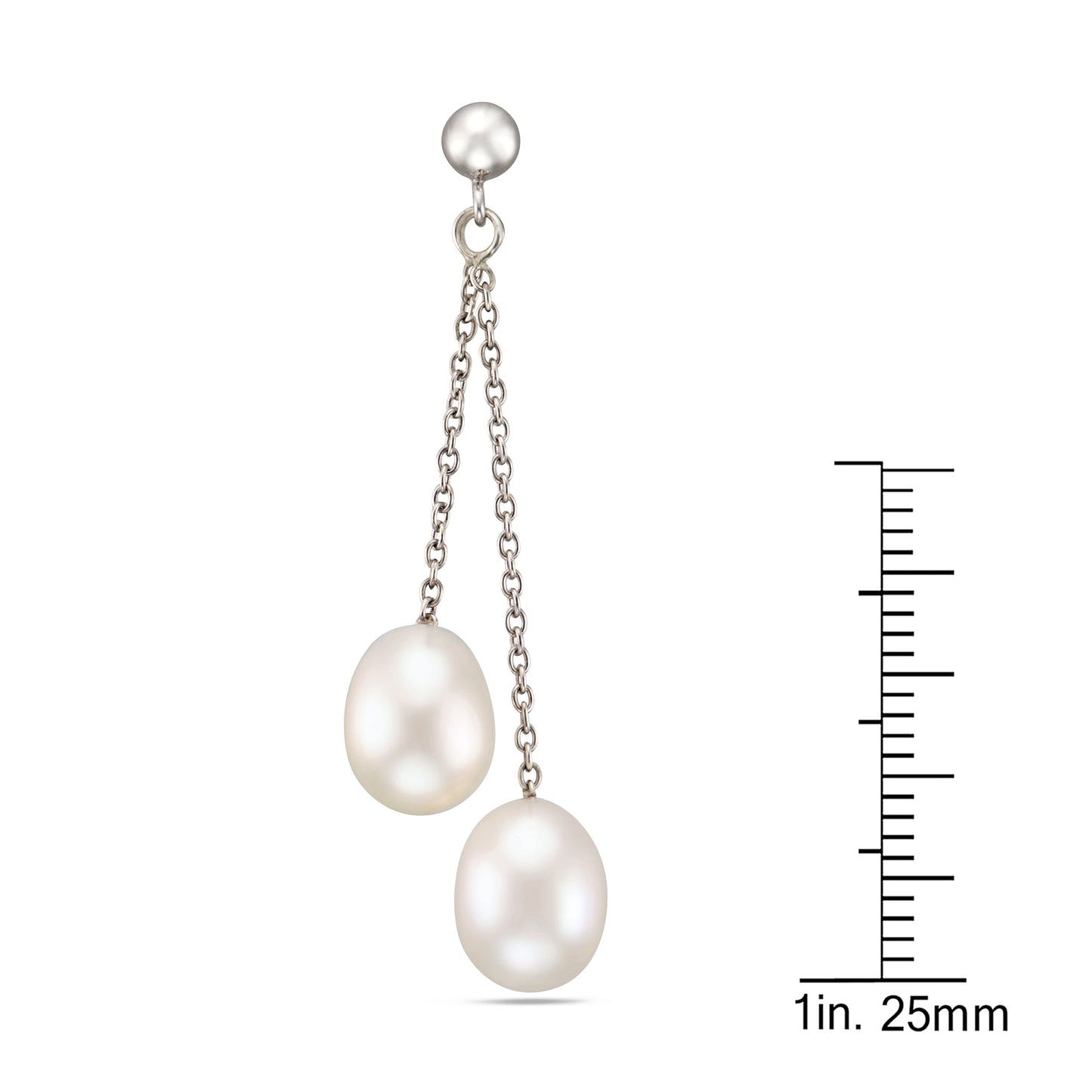 STERLING SILVER RHODIUM PLATED WHITE DANGLING FRESHWATER DROP PEARLS