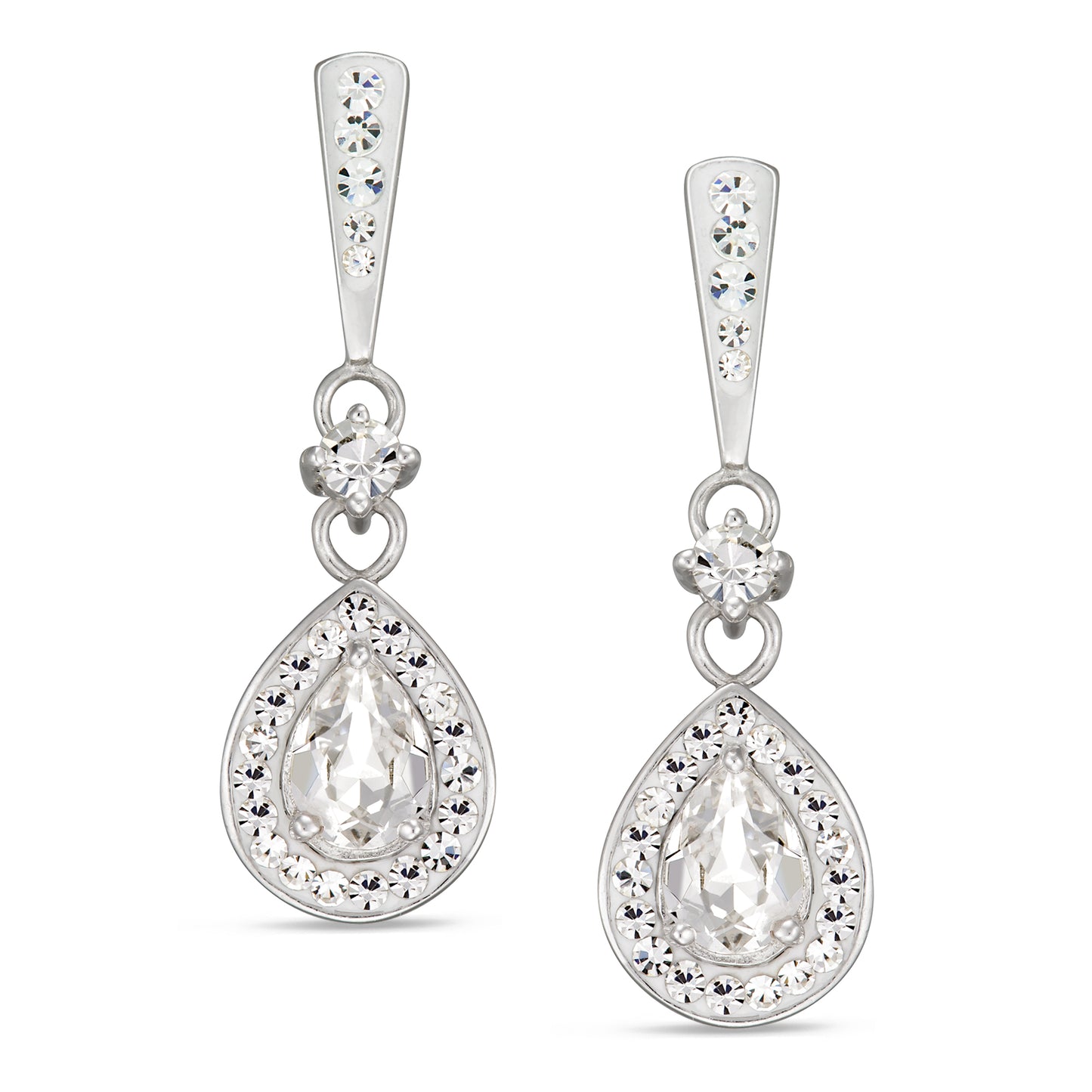 STERLING SILVER PEAR SHAPE CRYSTAL DROP EARRINGS