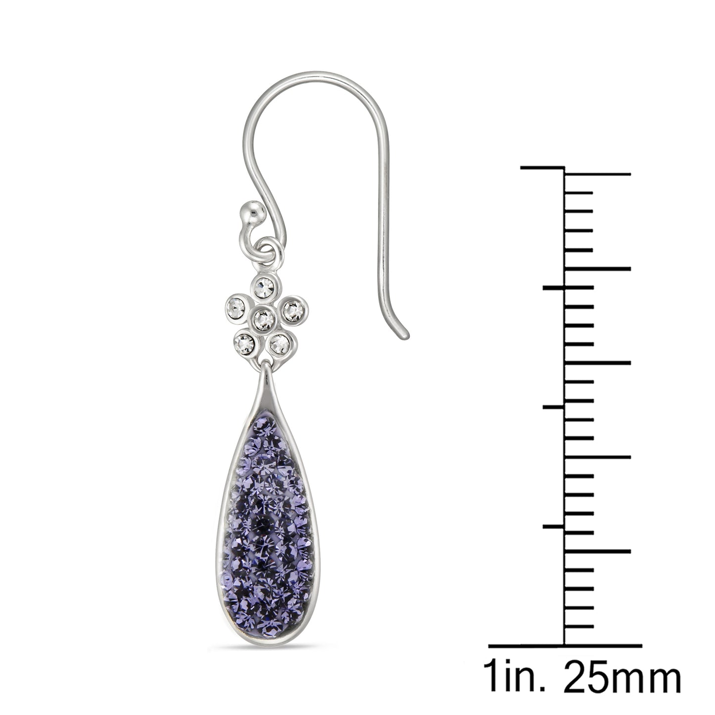 STERLING SILVER WHITE/ TANZANITE CRYSTAL TEARDROP EARRINGS ON FISHHOOK