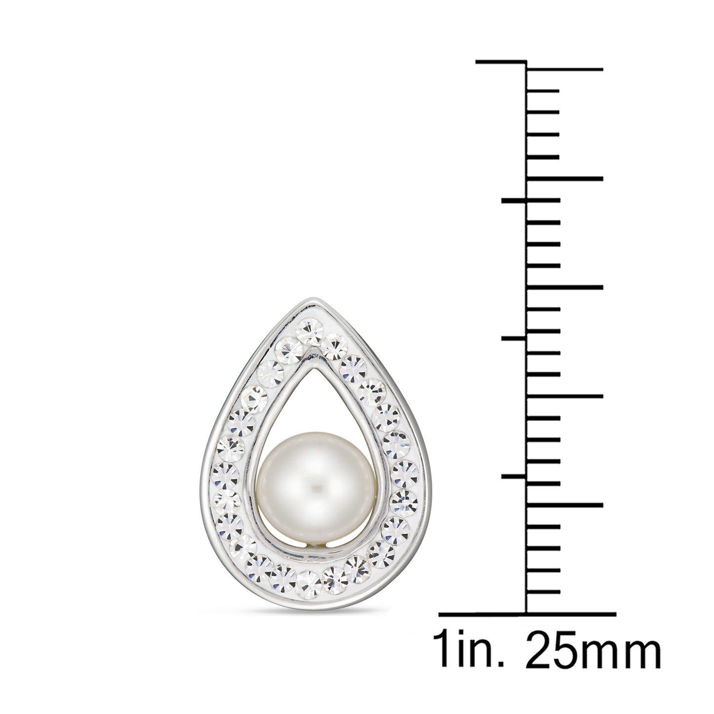 STERLING SILVER CLEAR CRYSTAL TEARDROP EARRING W/ FW PEARL