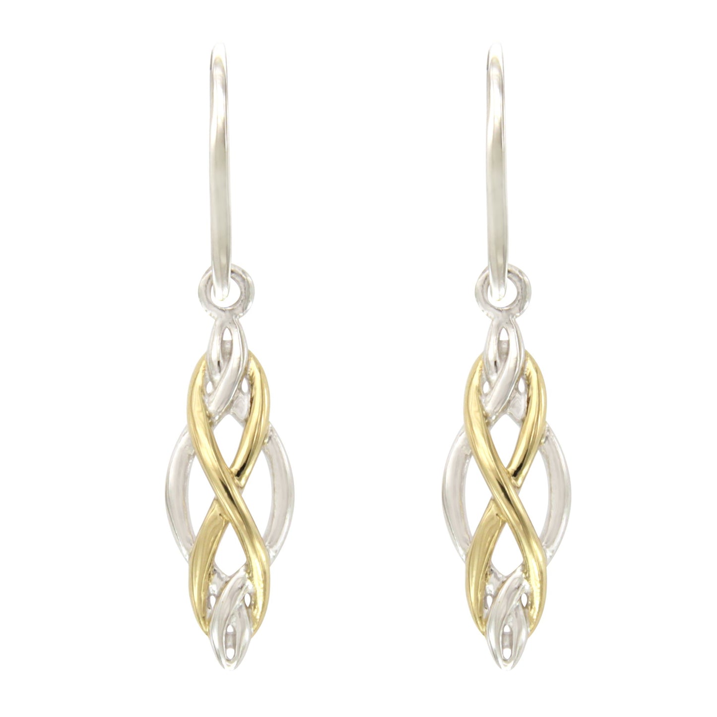 STERLING SILVER TWO TONE SILVER GOLD PLATED LOVE KNOT DROP EARRING