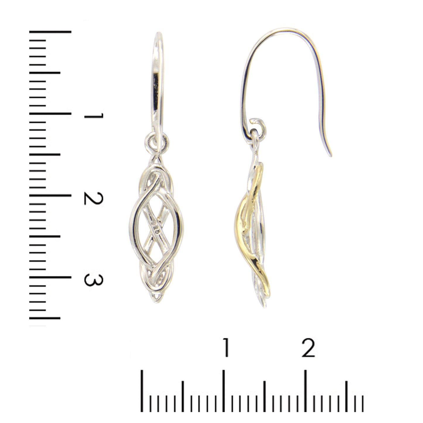 STERLING SILVER TWO TONE SILVER GOLD PLATED LOVE KNOT DROP EARRING