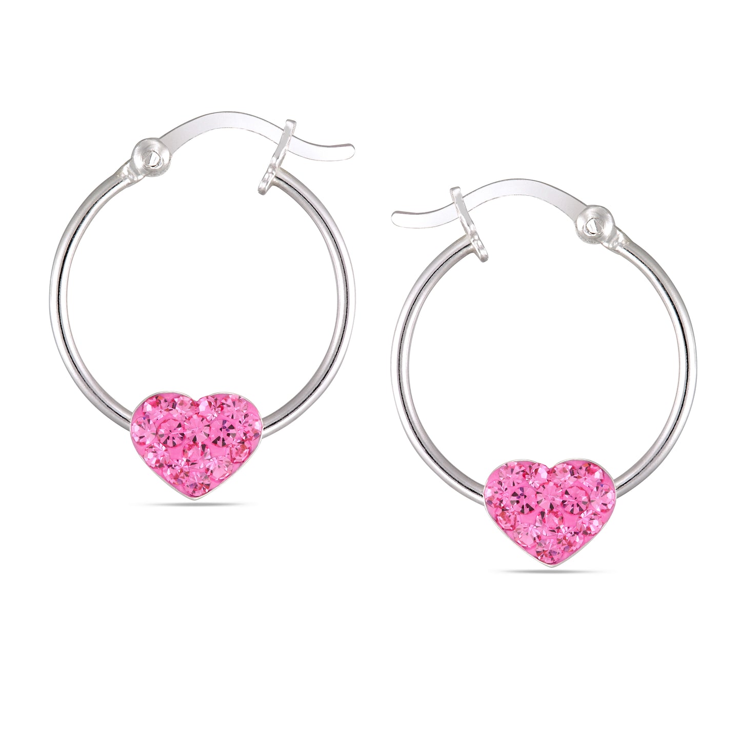 STERLING SILVER MEDIUM HOOP WITH CRYSTAL HEART PINK