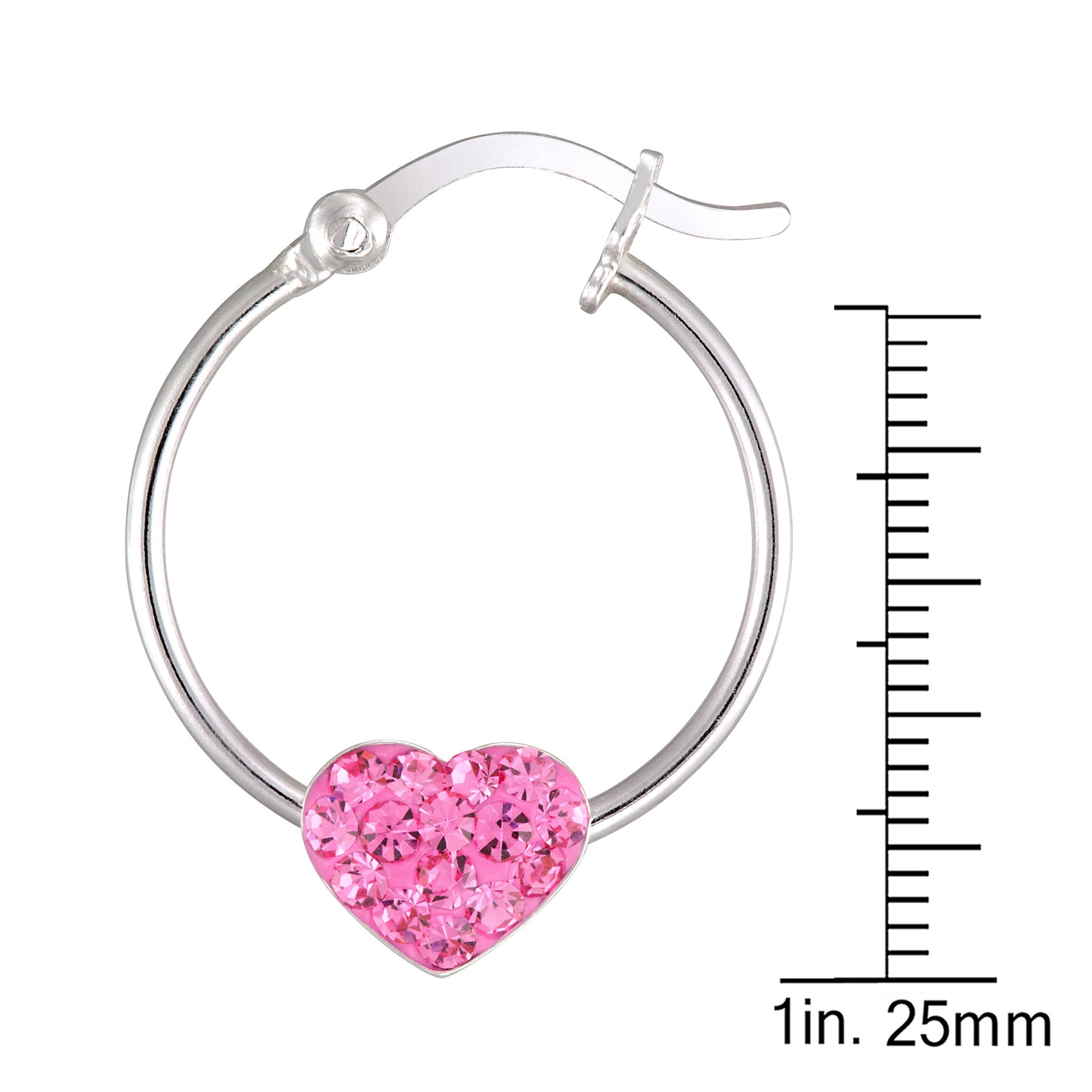 STERLING SILVER MEDIUM HOOP WITH CRYSTAL HEART PINK