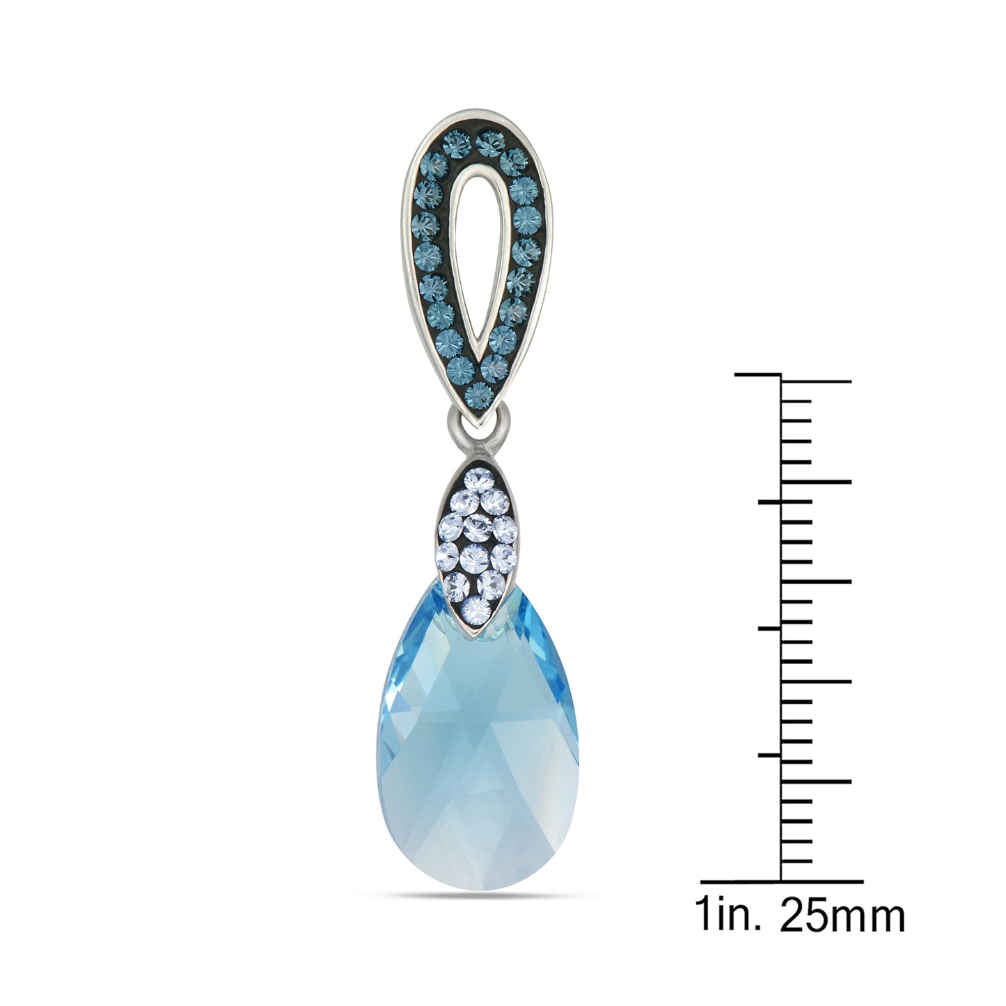 STERLING SILVER SILVER/RHODIUM PLATED SWAROVSKI CRYSTAL "BLUE TOPAZ TEARDROP
