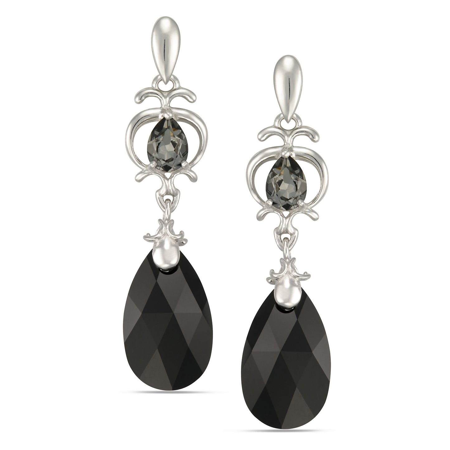 STERLING SILVER SILVER /RHODIUM PLATED SWAROVSKI CRYSTAL TEARDROP EAR