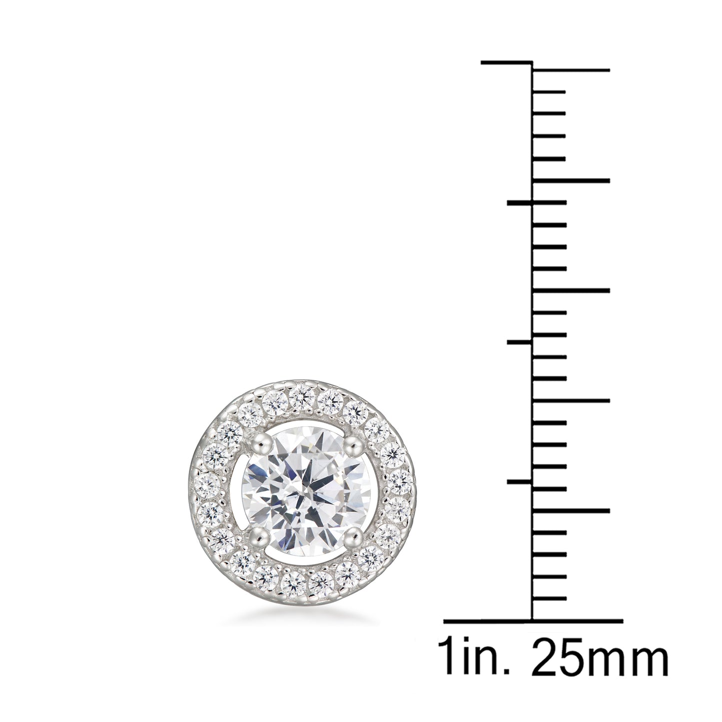 STERLING SILVER WHITE CZ HALO STUD EARRINGS RHODIUM FINISH