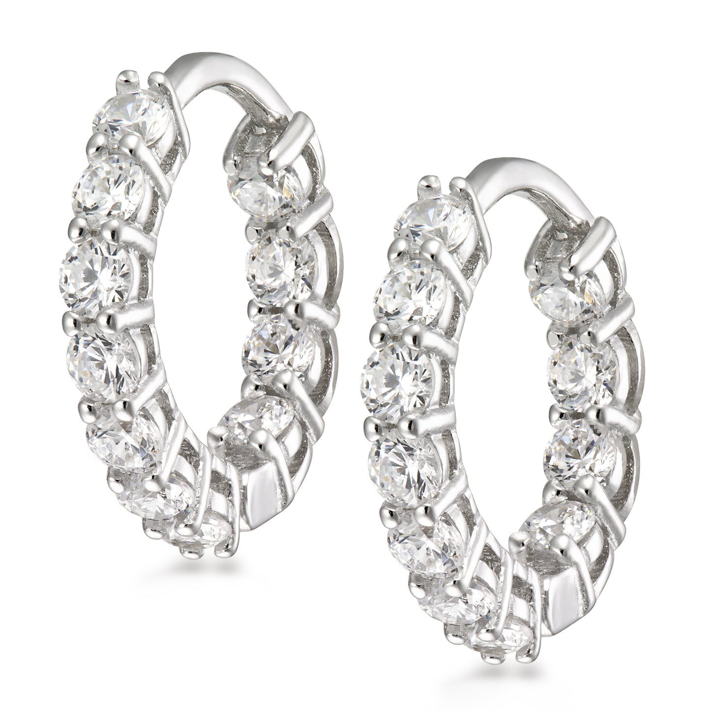 STERLING SILVER ROUND "IN/OUT"CZ HOOP RHODIUM FINISH