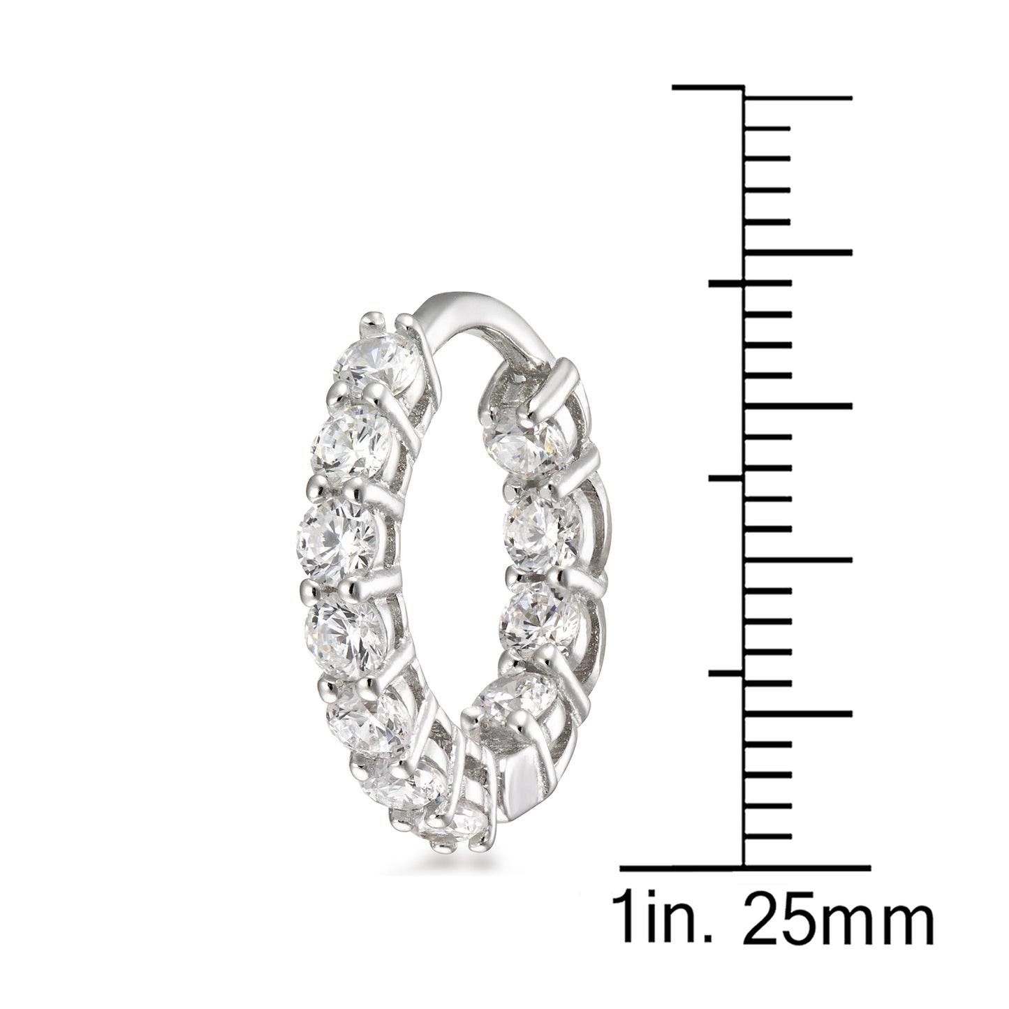 STERLING SILVER ROUND "IN/OUT"CZ HOOP RHODIUM FINISH