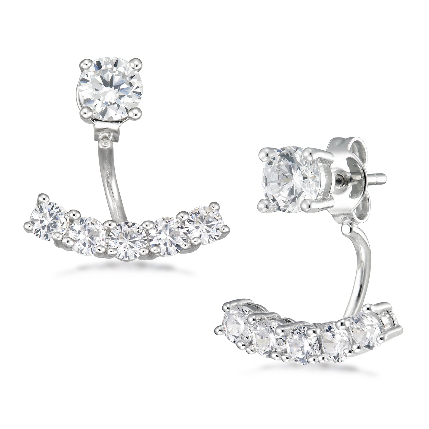 STERLING SILVER WHITE CZ "FRONT BACK"EARRING - RHODIUM FINISH
