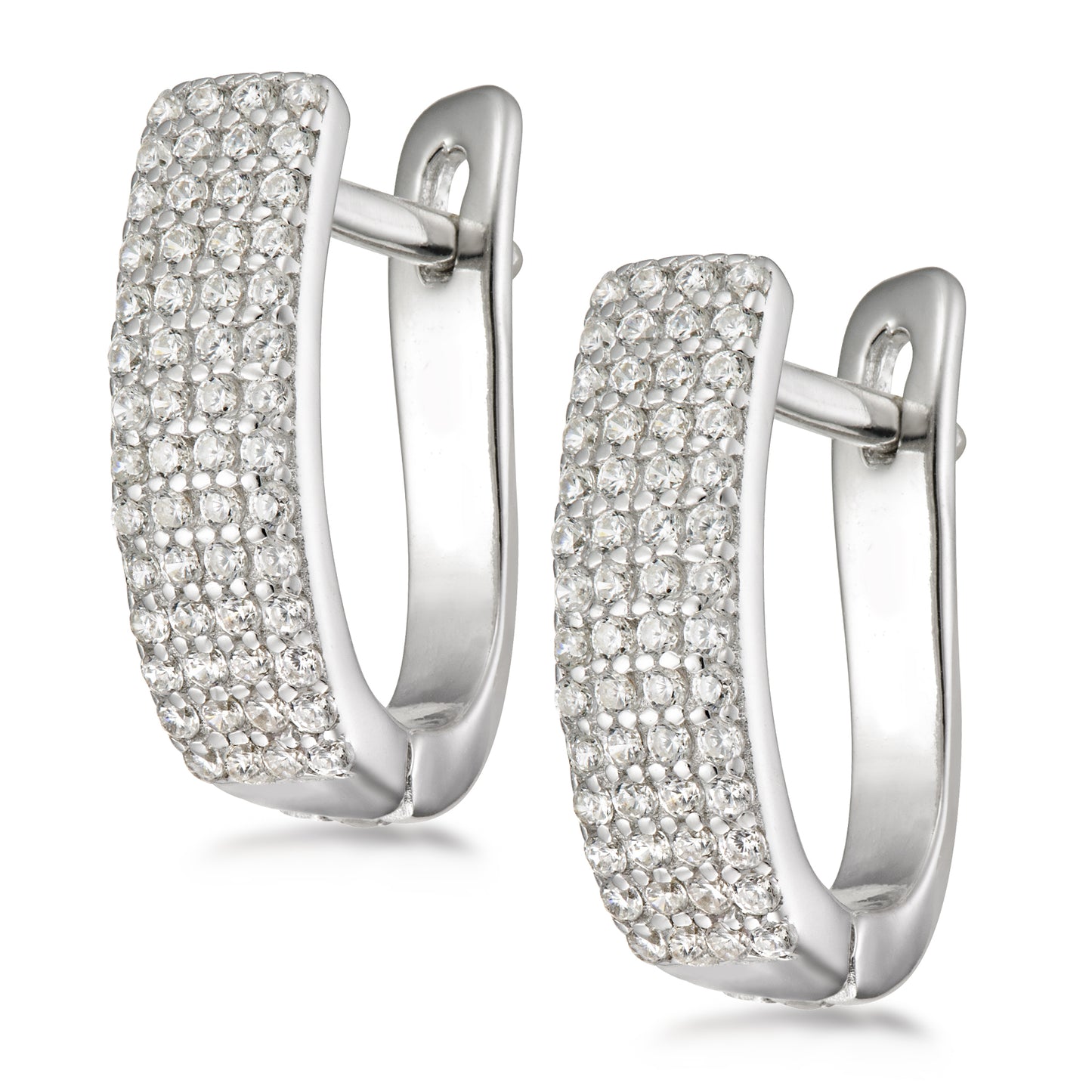 STERLING SILVER EURO BACK PAVE CZ EARRING RHODIUM FINISH