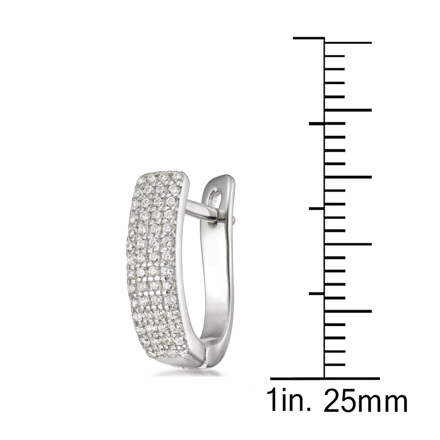 STERLING SILVER EURO BACK PAVE CZ EARRING RHODIUM FINISH