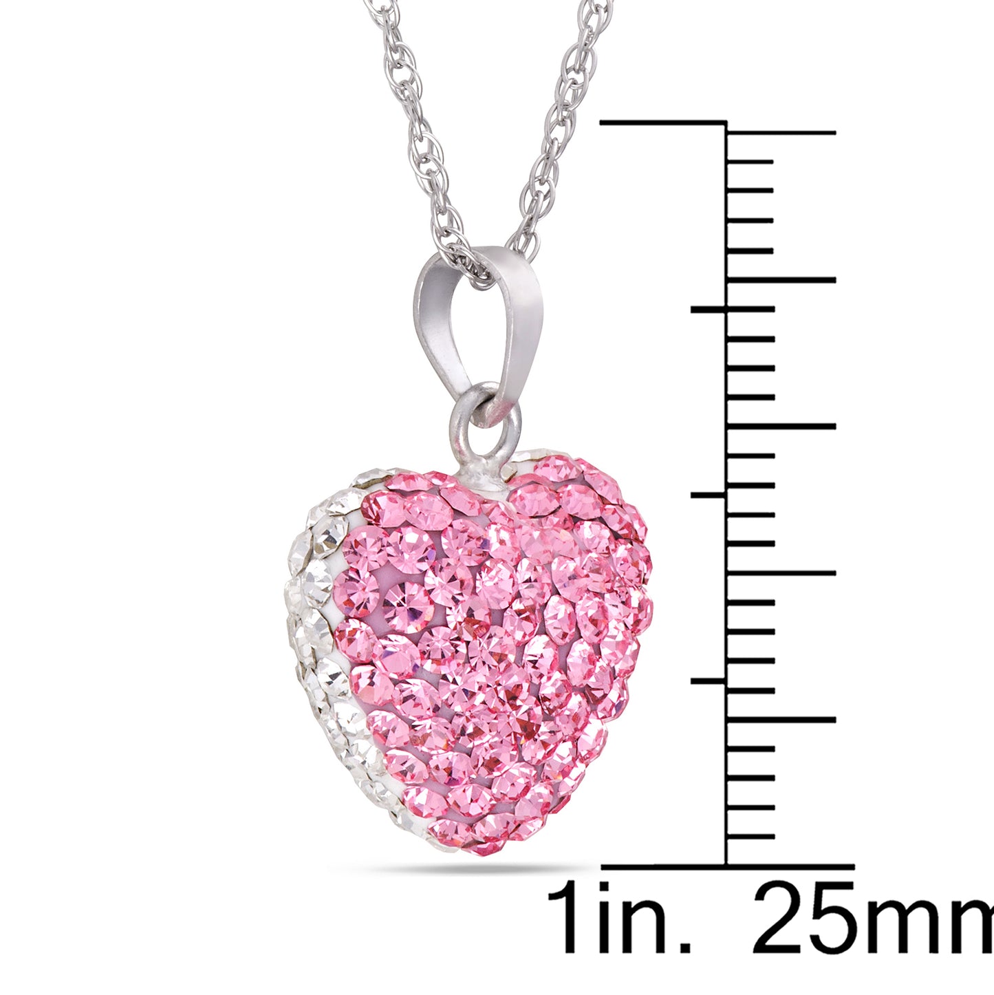 STERLING SILVER FULL HEART PEND 1/2 WHITE 1/2 ROSE CRYSTAL ON 18" CHAIN