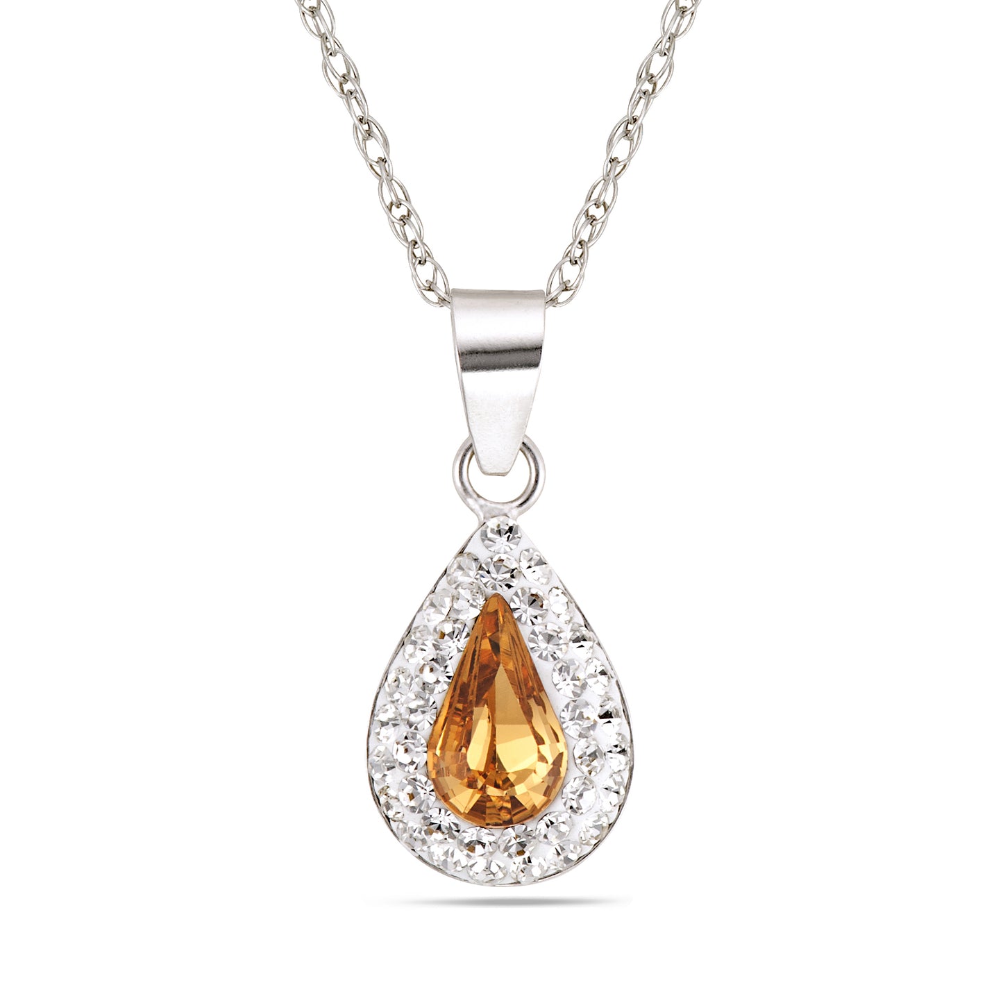 STERLING SILVER TEAR DROP PEND. GOLDEN TOPAZ CUBIC W/CRYSTALS