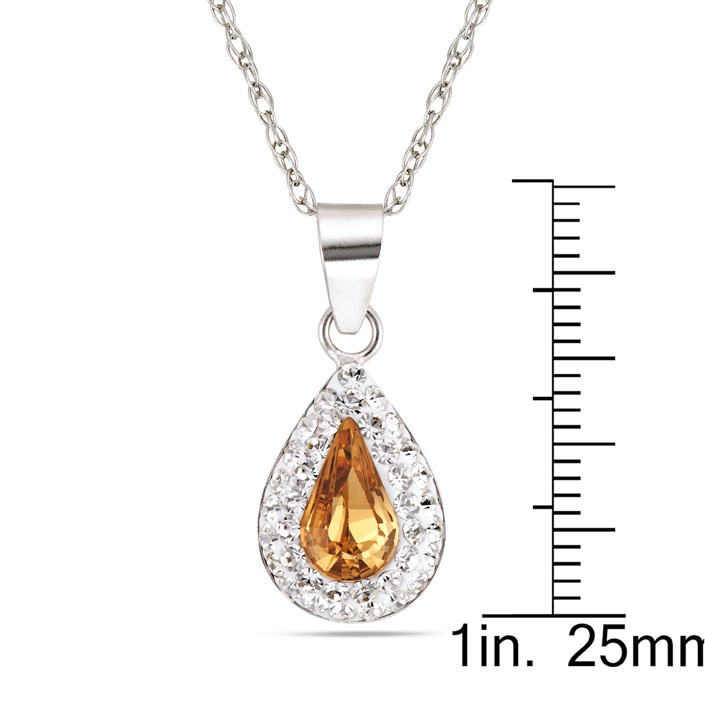 STERLING SILVER TEAR DROP PEND. GOLDEN TOPAZ CUBIC W/CRYSTALS
