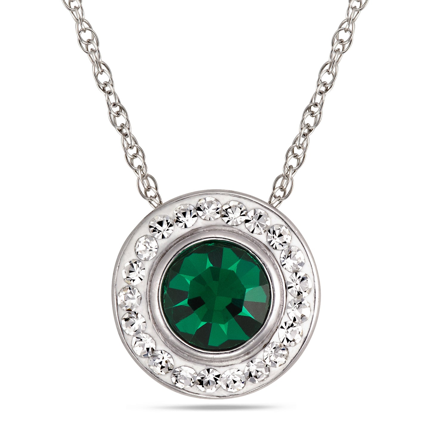 STERLING SILVER EMERALD CZ FRAMED W/CRYSTALS SLIDER PENDANT