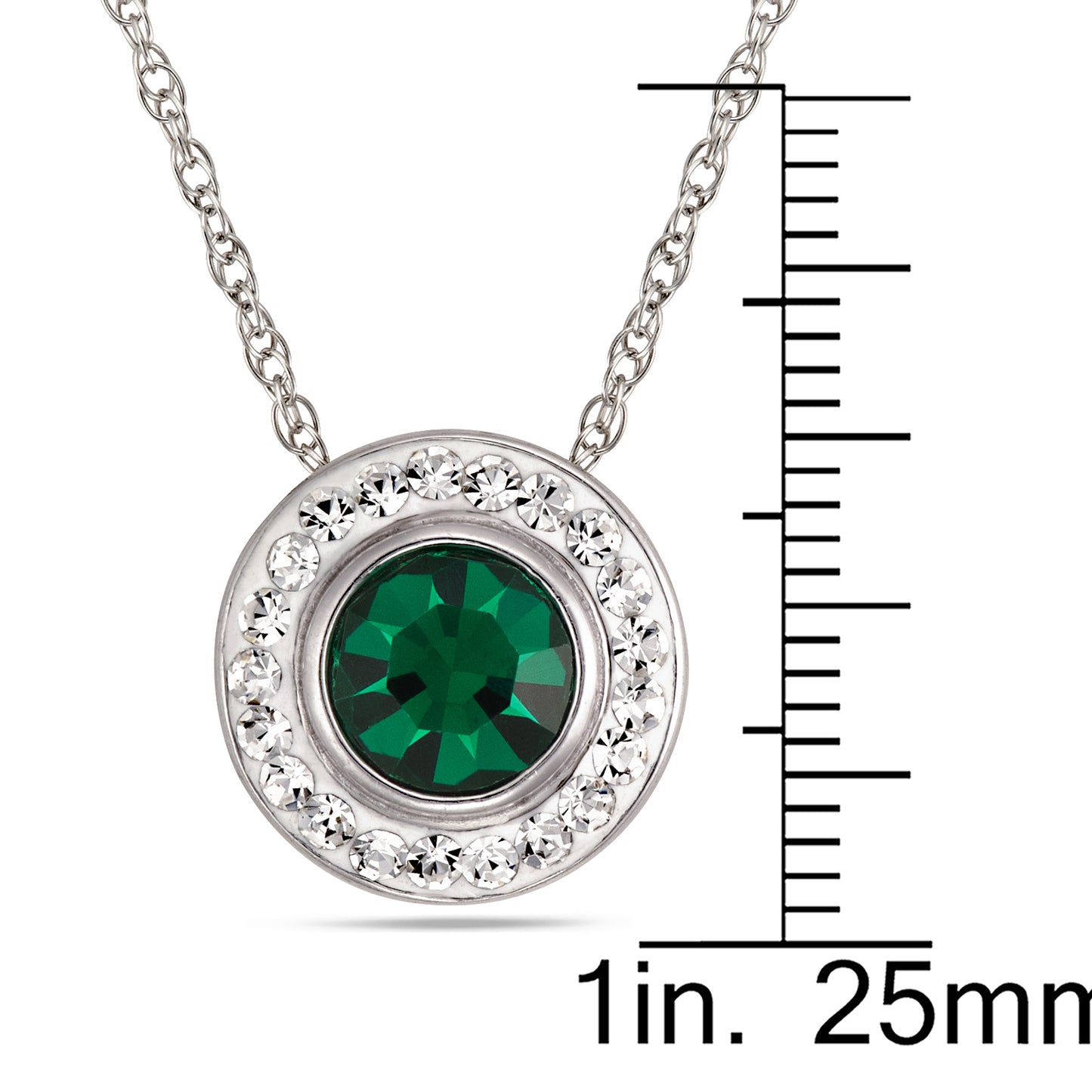 STERLING SILVER EMERALD CZ FRAMED W/CRYSTALS SLIDER PENDANT