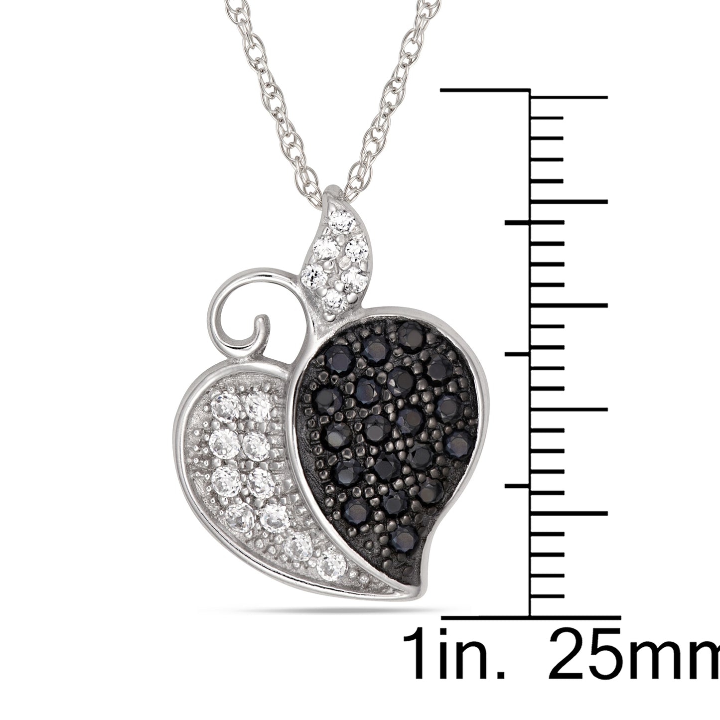 STERLING SILVER PAVE BLACK AND WHITE CZ HEART PENDANT