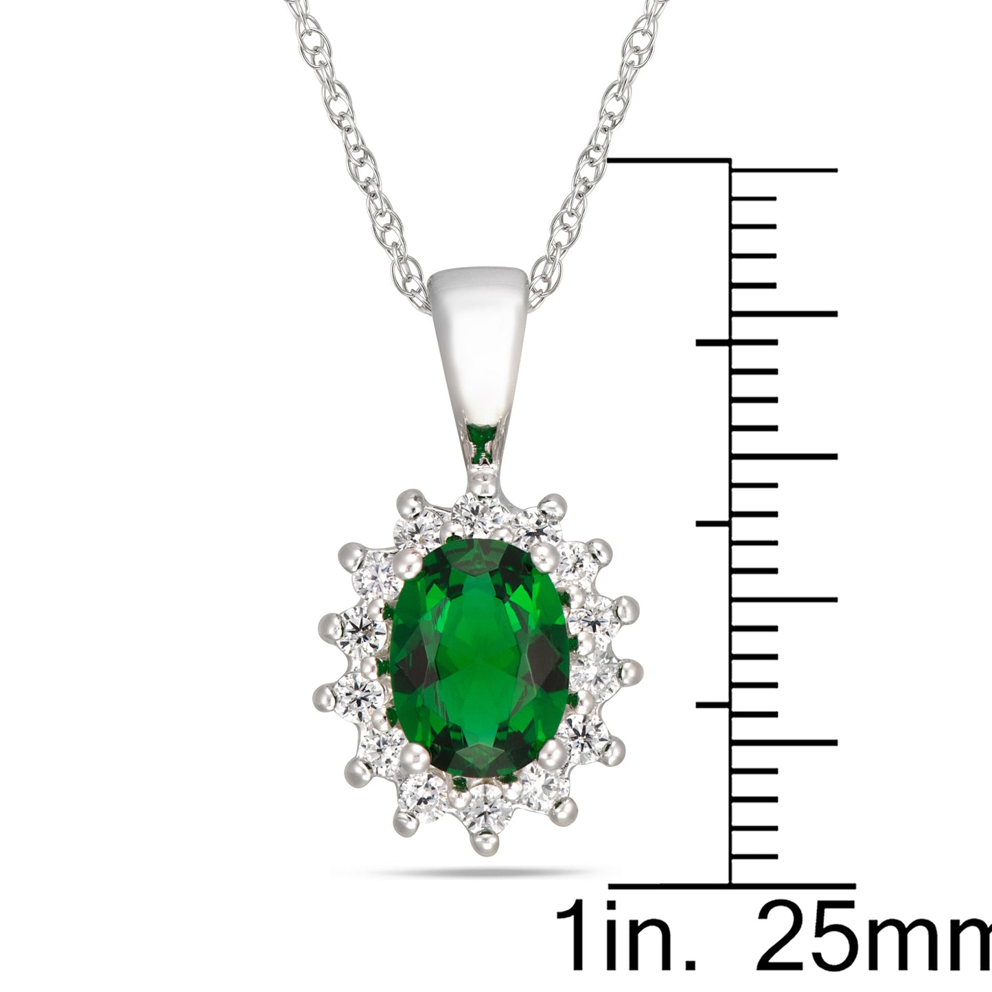 STERLING SILVER OVAL EMERALD CZ FRAMED WITH CUBICS PENDANT