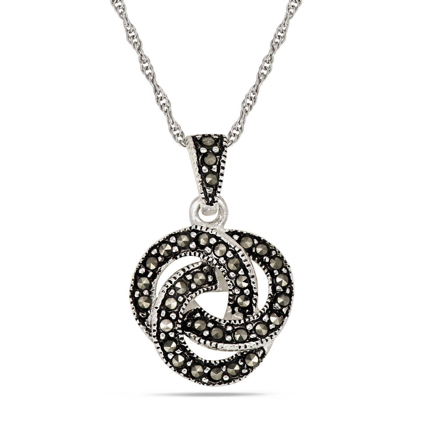 STERLING SILVER MARCASITE LOVE KNOT PENDANT ON CHAIN