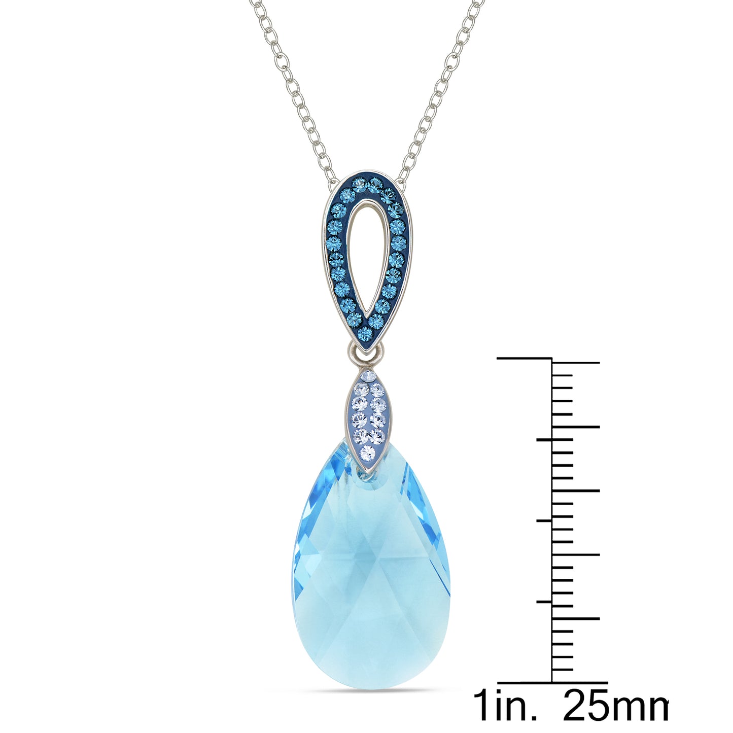 STERLING SILVER /RHODIUM PLATED SWAROVSKI CRYSTAL "BLUE TOPAZ TEARDROP PENDANT