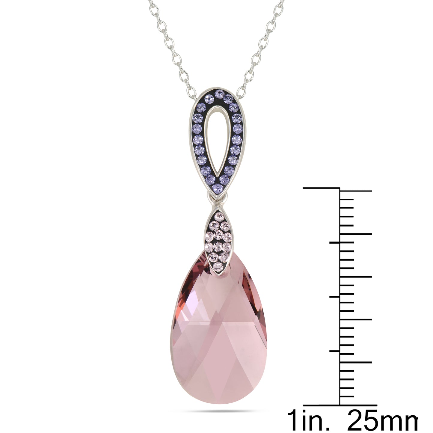 STERLING SILVER /RHODIUM PLATED SWAROVSKI CRYSTAL AND AMETHYST TEARDROP PENDANT
