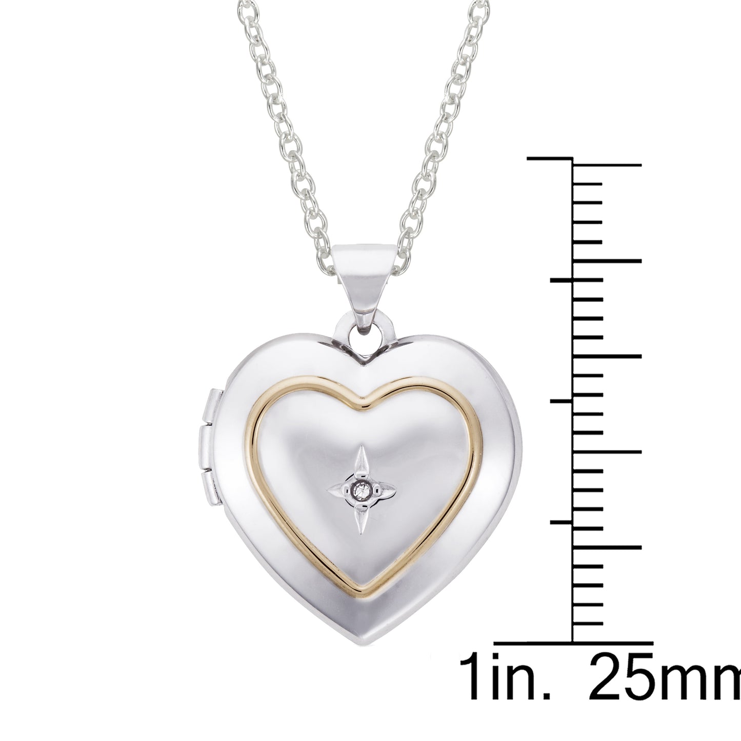 STERLING SILVER 18 MM HEART ENGRAVED LOCKET/W DIAMOND ACCENT W/ CHAIN