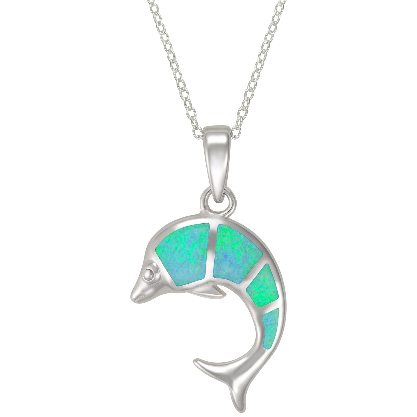 18" DOLPHIN PENDANT WITH INLAYED OPAL